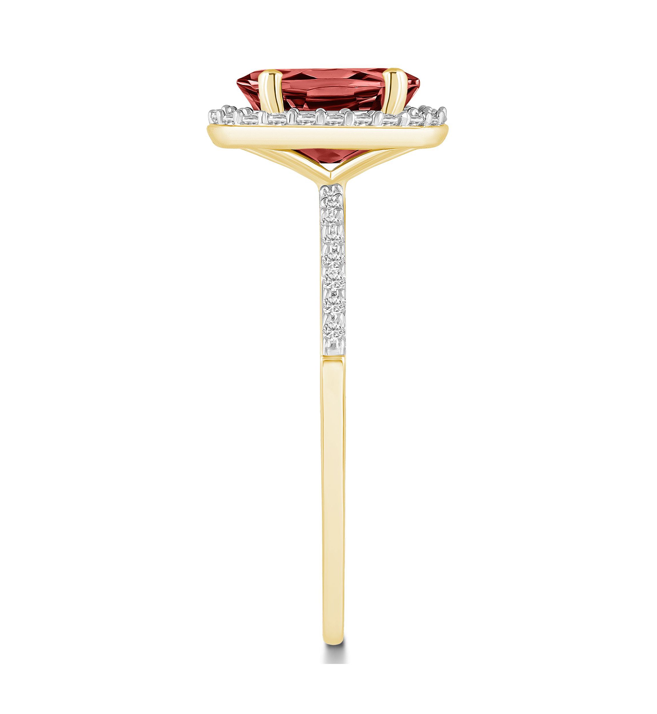 10K Yellow Gold 8x6mm Oval Garnet And Created White Sapphire Halo Ring