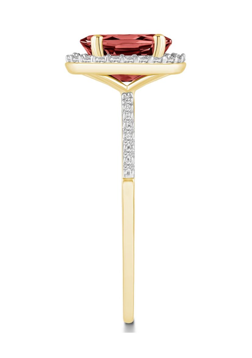 10K Yellow Gold 8x6mm Oval Garnet And Created White Sapphire Halo Ring