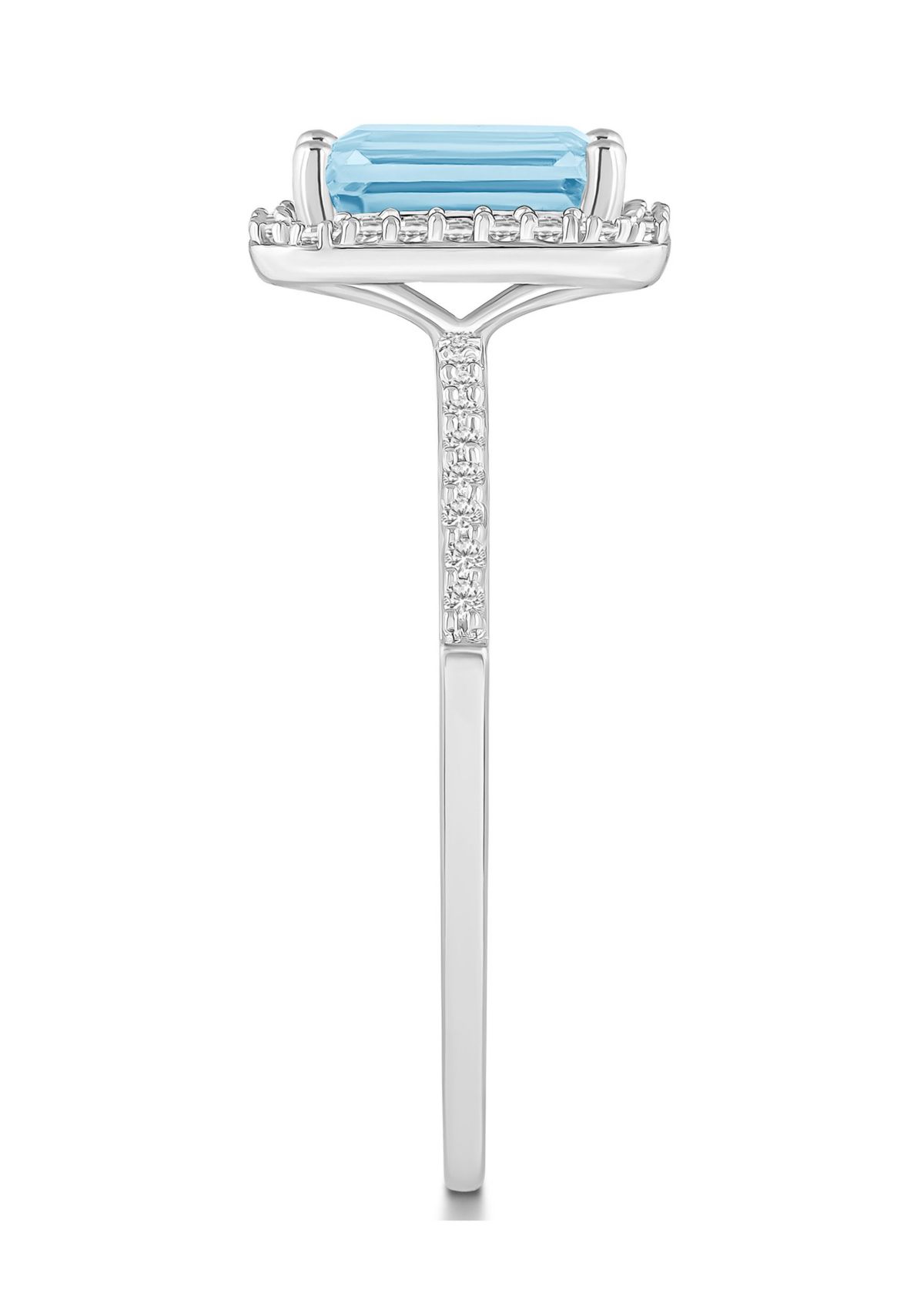 Lab Created 10K White Gold 8x6mm Emerald Cut Simulated Aquamarine And Created White Sapphire Halo Ring