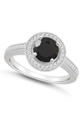 Sterling Silver 7mm Round Black Onyx 1/5 CTTW Diamond Halo Ring