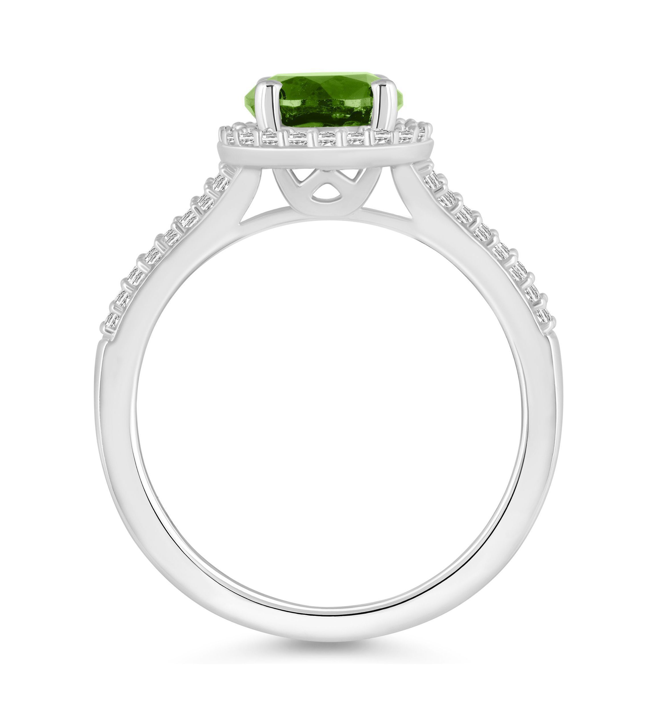 Sterling Silver 7mm Round Peridot 1/4 CTTW Diamond Halo Ring
