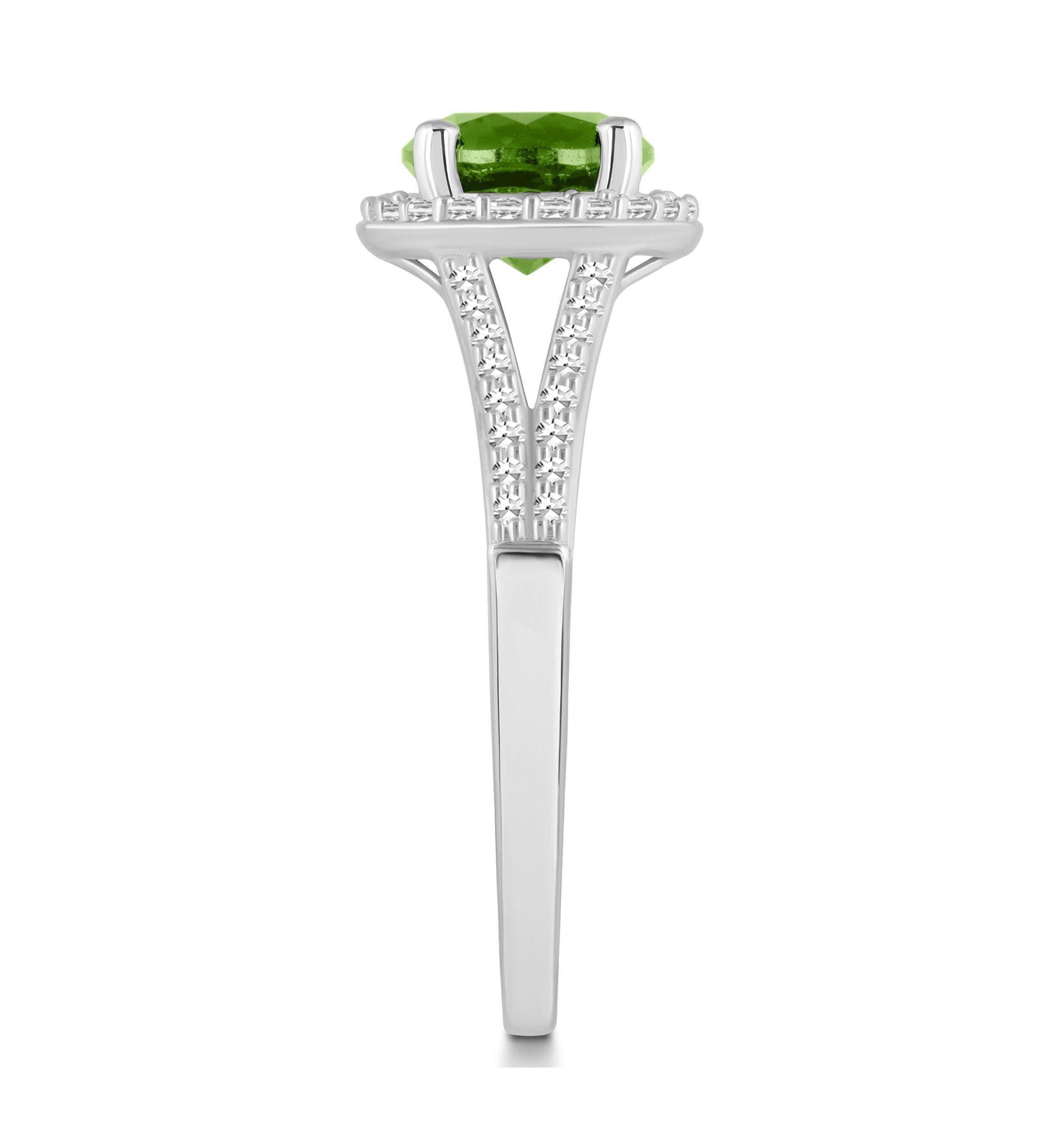 Sterling Silver 7mm Round Peridot 1/4 CTTW Diamond Halo Ring