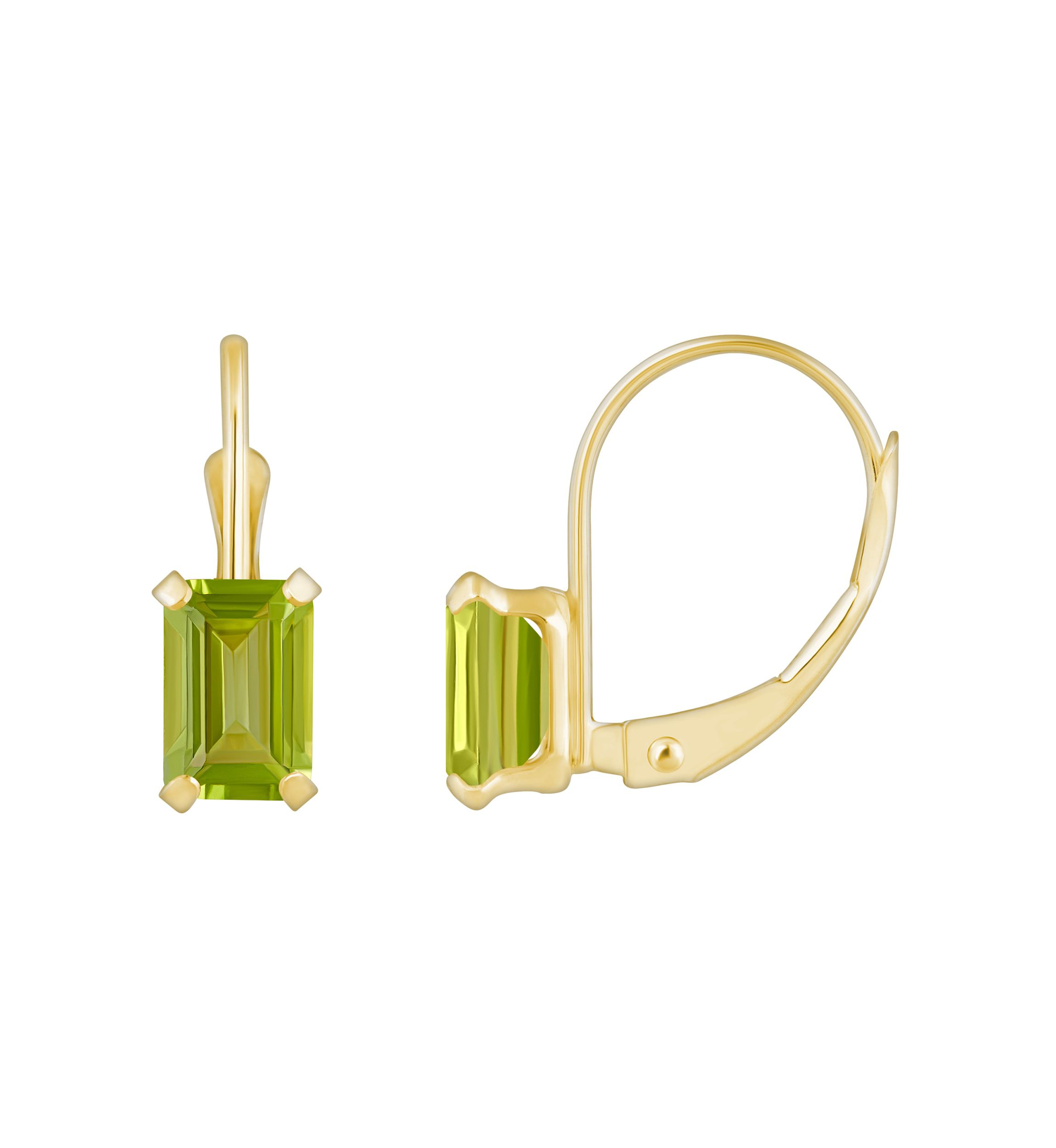 10K White Gold 6x4mm Emerald Cut Peridot Leverback Earrings