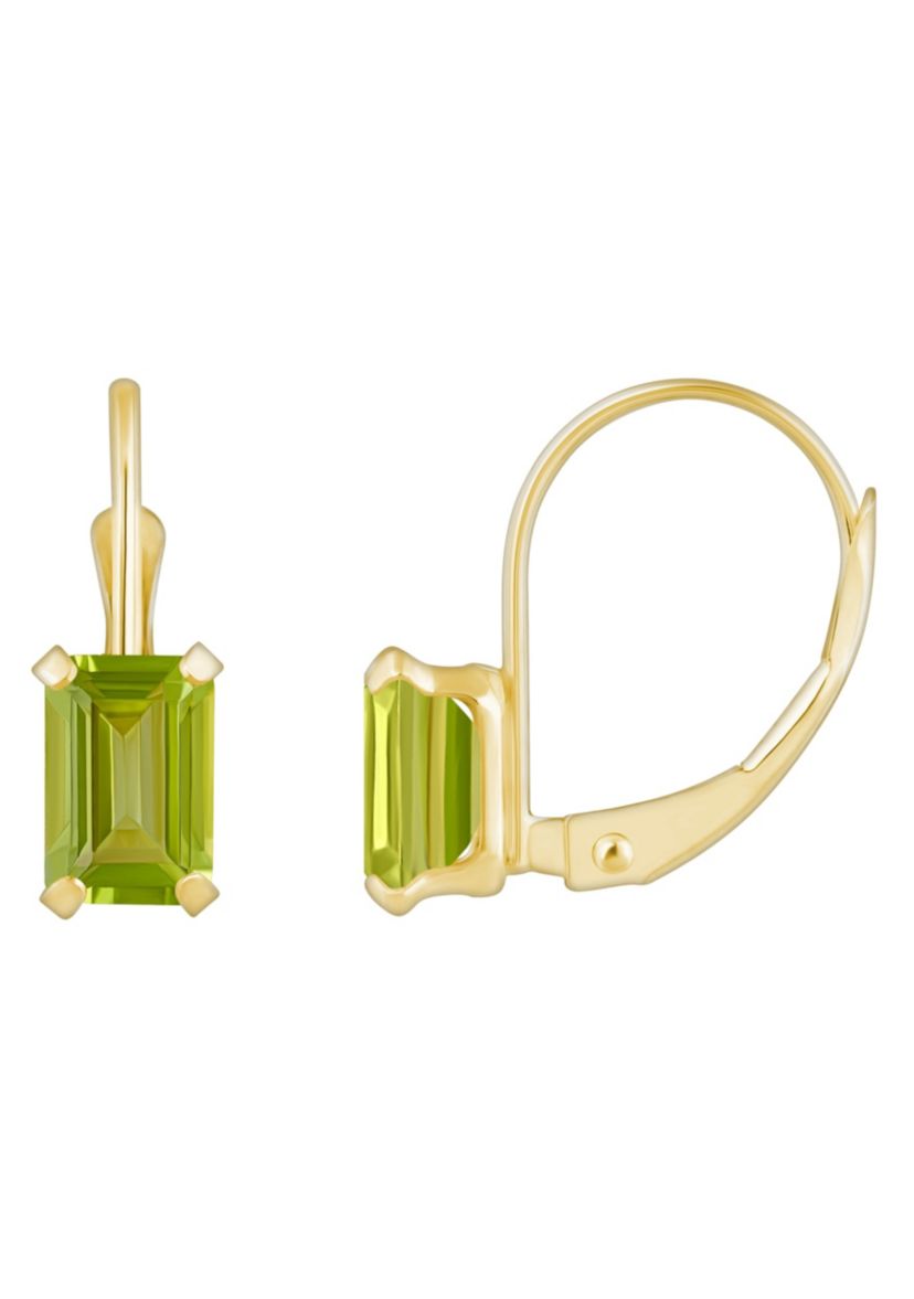 10K White Gold 6x4mm Emerald Cut Peridot Leverback Earrings
