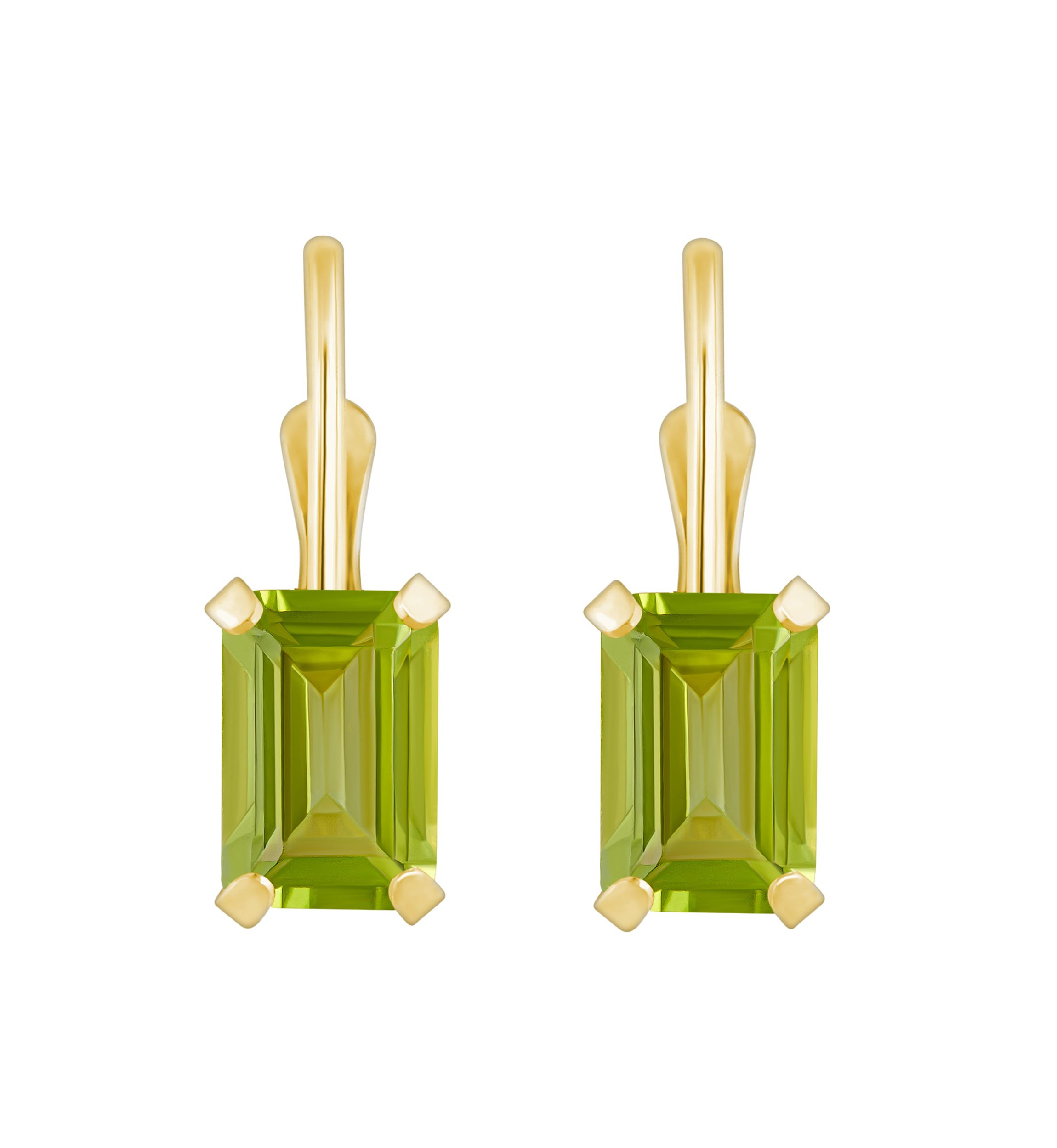 10K White Gold 6x4mm Emerald Cut Peridot Leverback Earrings