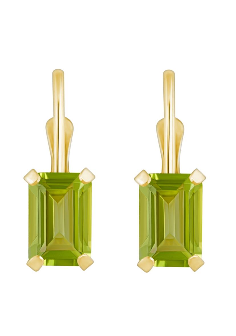 10K White Gold 6x4mm Emerald Cut Peridot Leverback Earrings