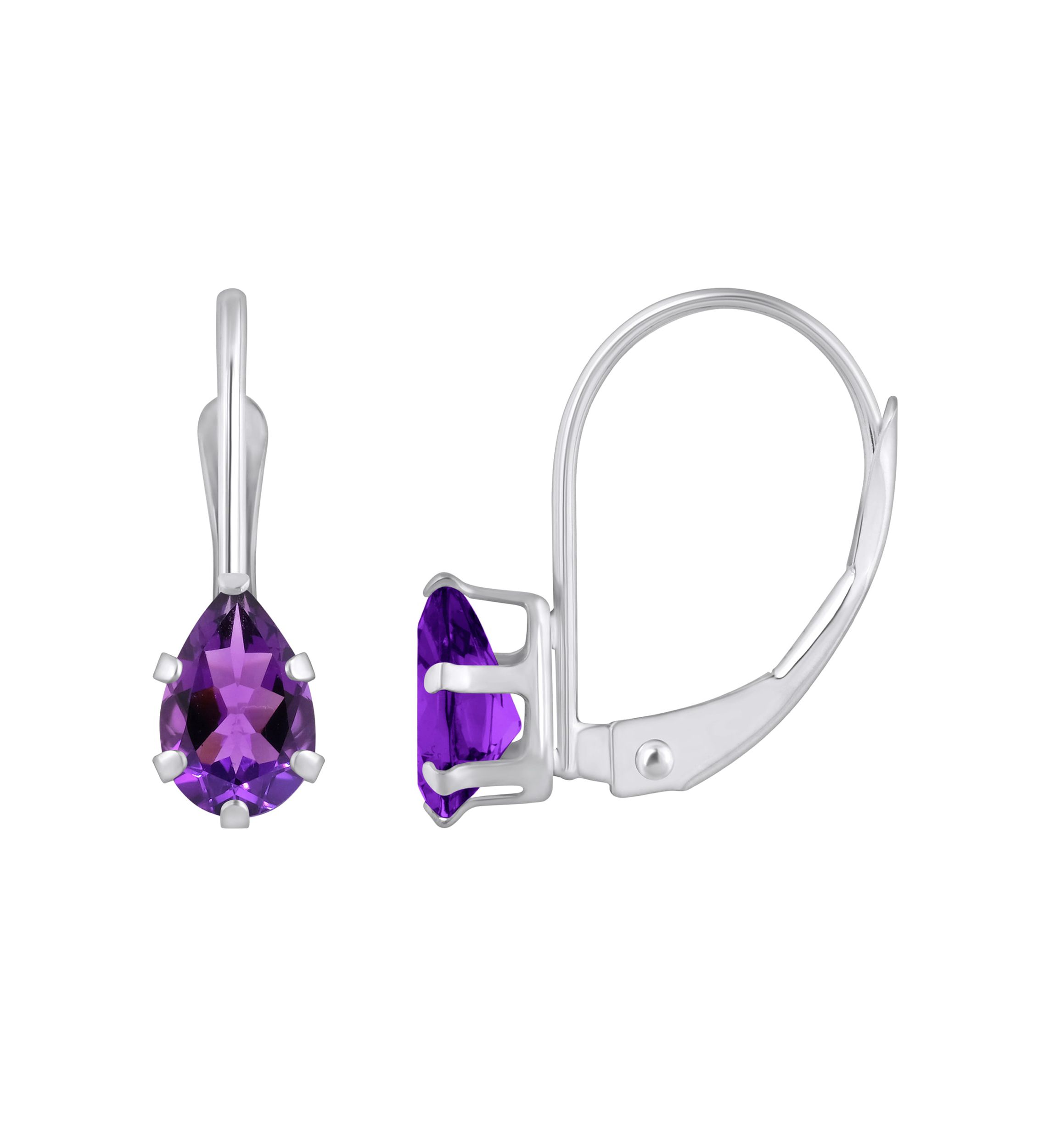 10K Yellow Gold 6x4mm Pear Shape Amethyst Leverback Earrings