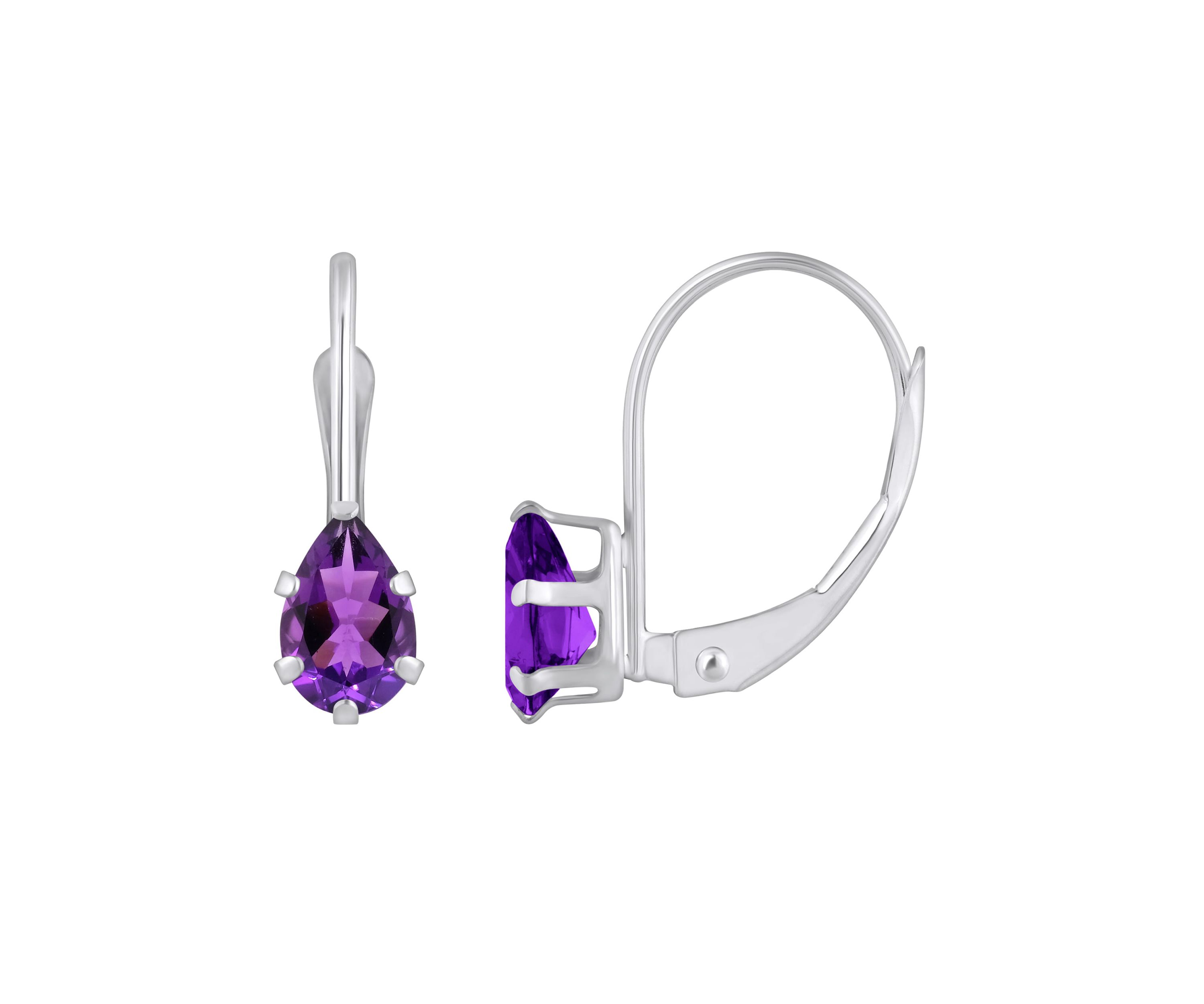 10K Yellow Gold 6x4mm Pear Shape Amethyst Leverback Earrings