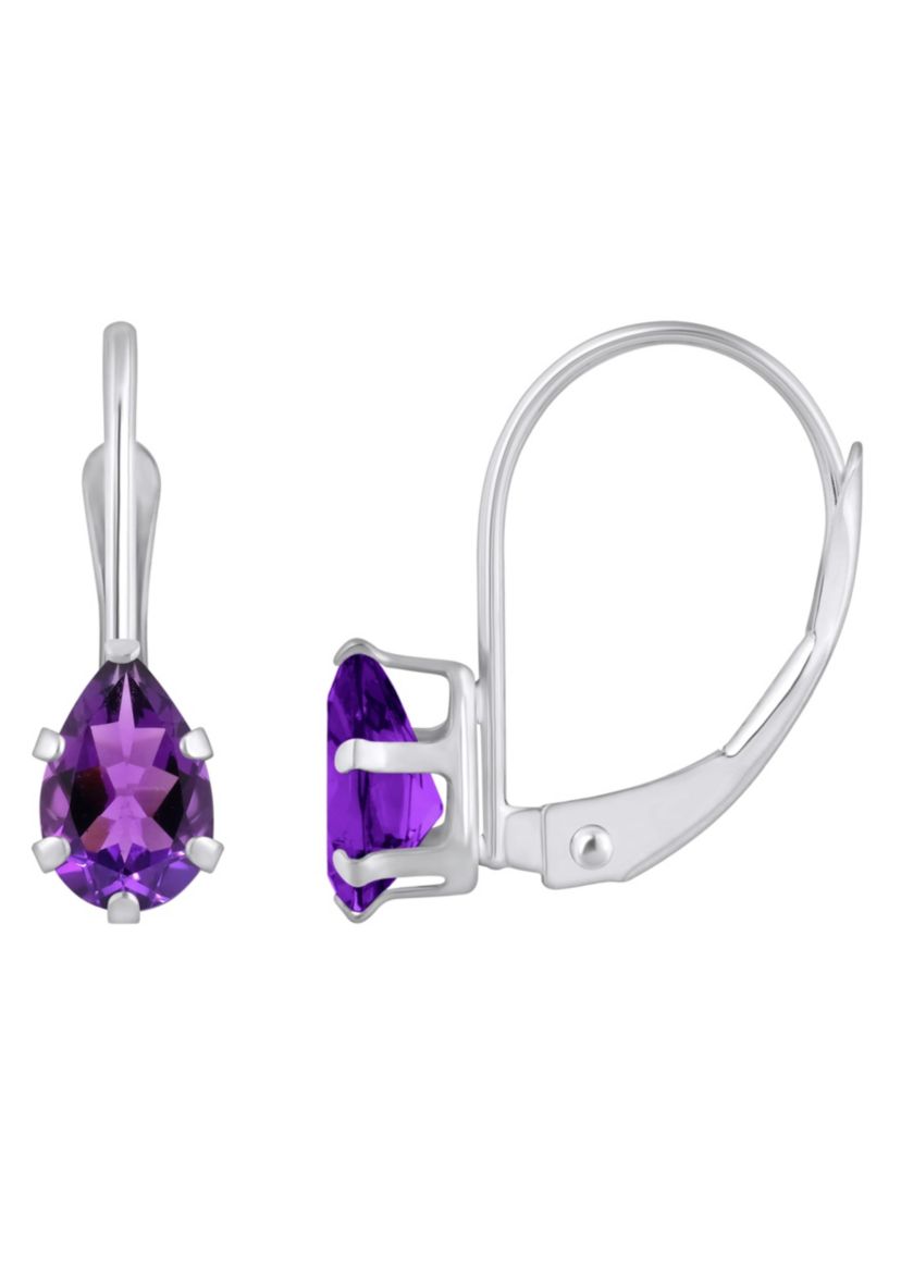 10K Yellow Gold 6x4mm Pear Shape Amethyst Leverback Earrings