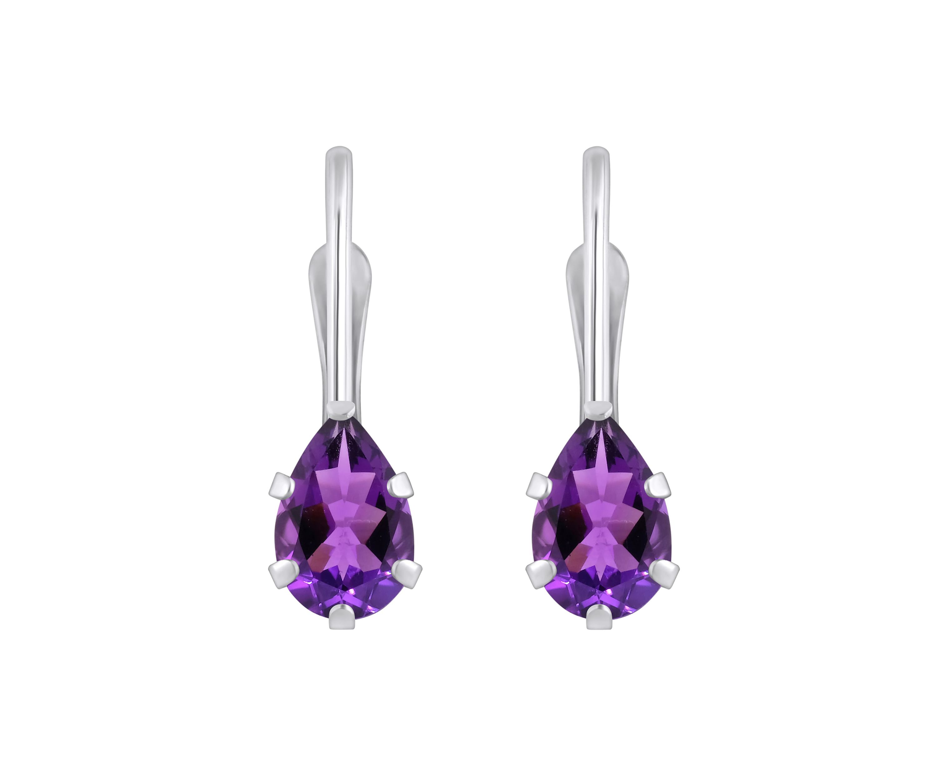 10K Yellow Gold 6x4mm Pear Shape Amethyst Leverback Earrings