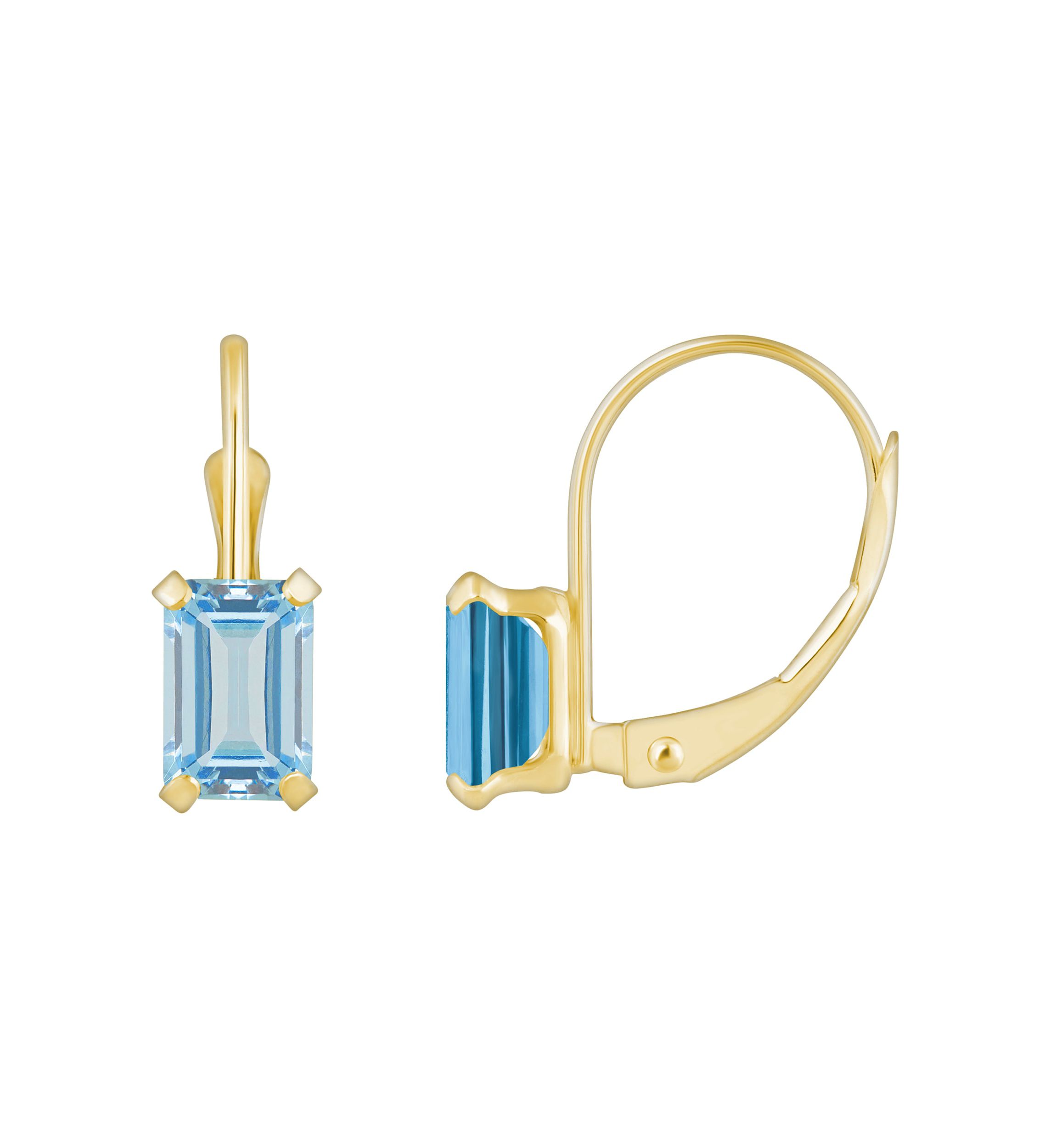 10K White Gold 6x4mm Emerald Cut Aquamarine Leverback Earrings