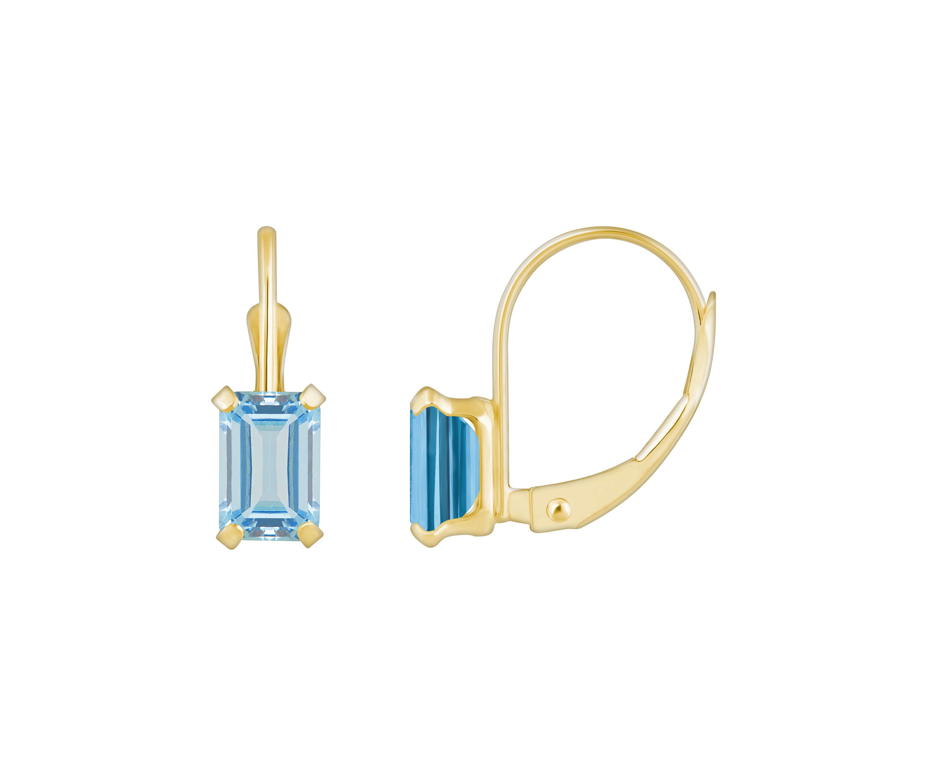 10K White Gold 6x4mm Emerald Cut Aquamarine Leverback Earrings
