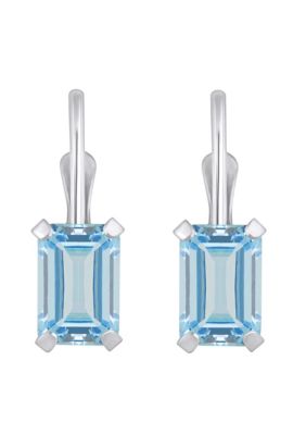 10K White Gold 6x4mm Emerald Cut Aquamarine Leverback Earrings