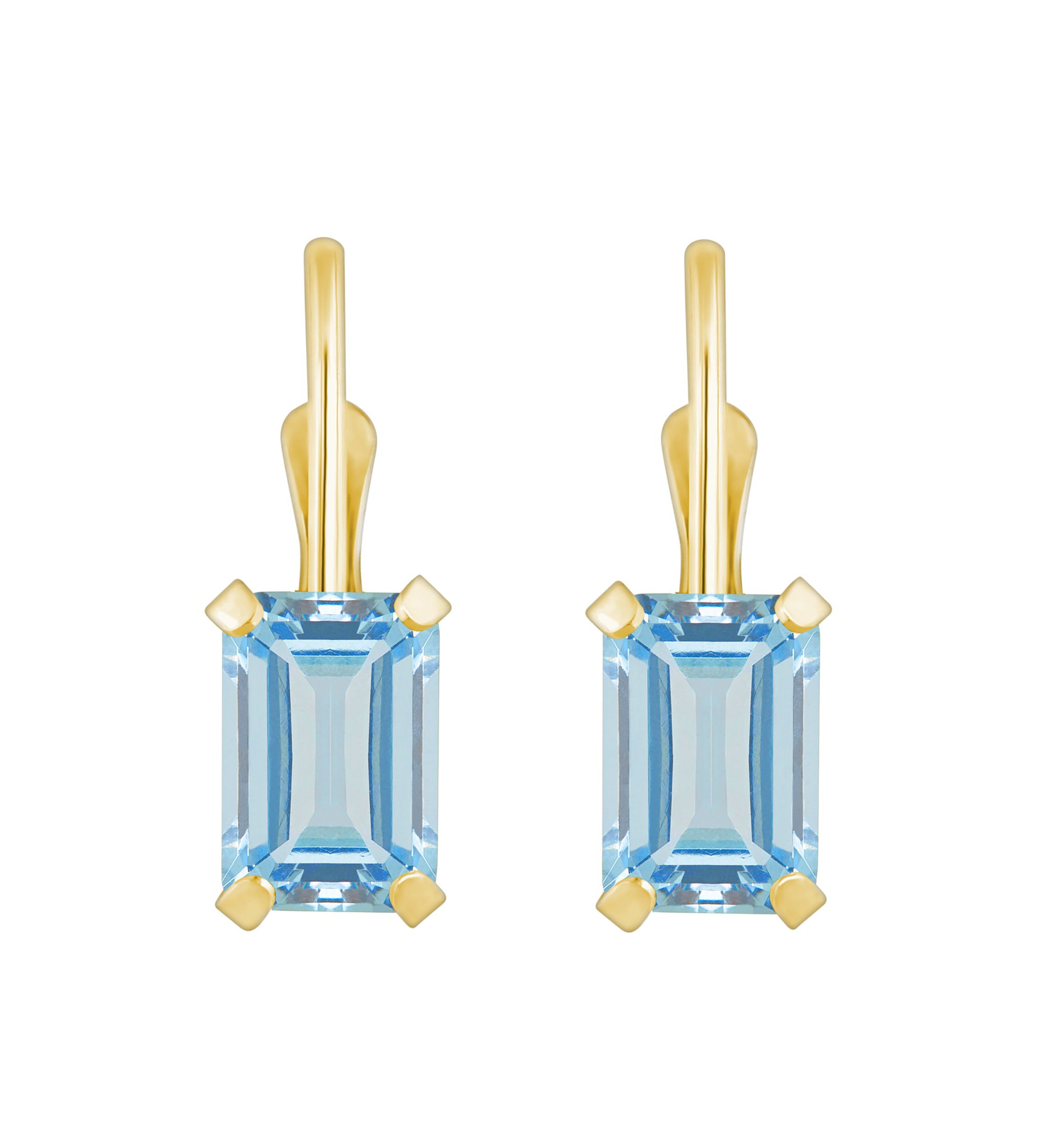 10K White Gold 6x4mm Emerald Cut Aquamarine Leverback Earrings