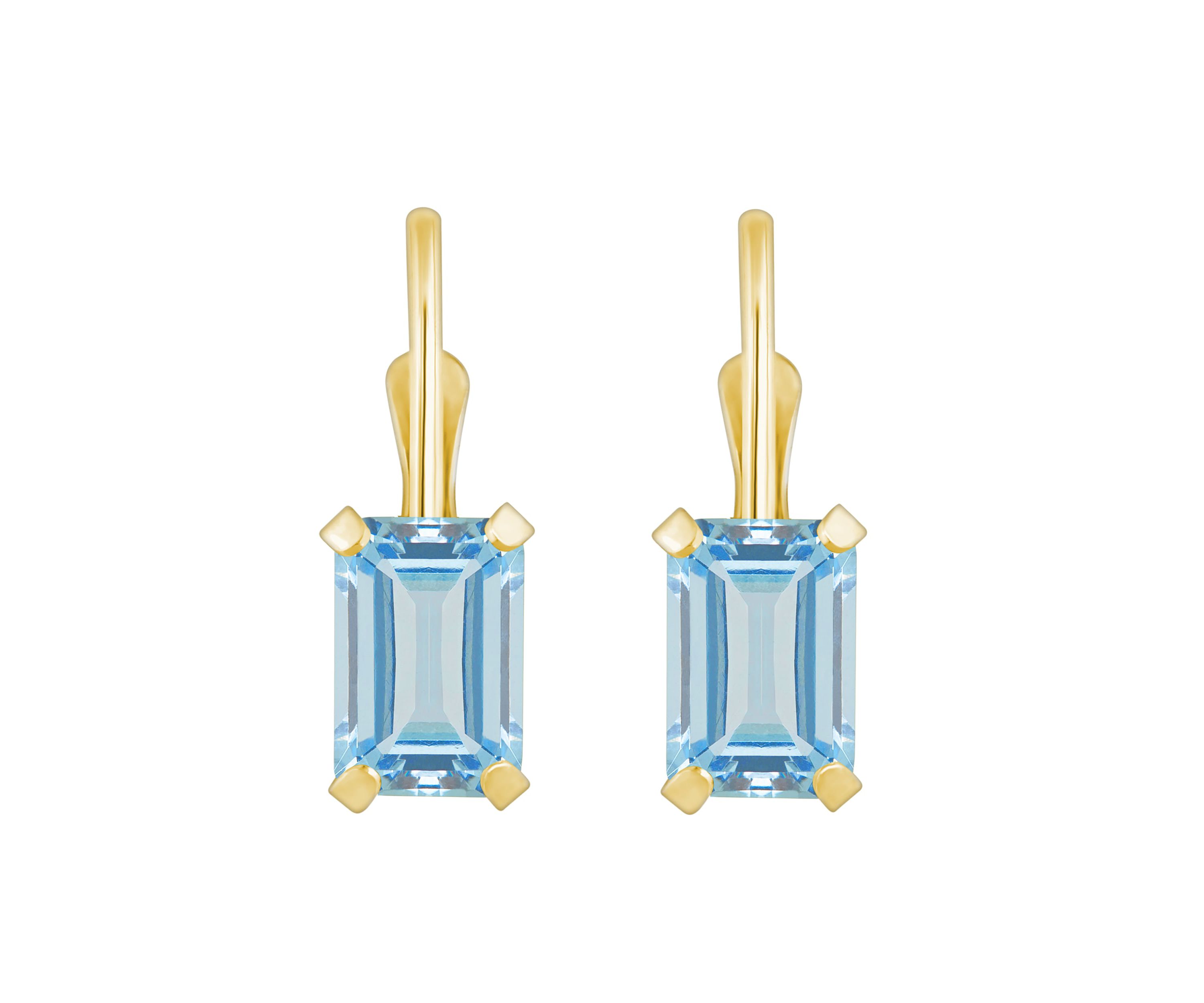10K White Gold 6x4mm Emerald Cut Aquamarine Leverback Earrings