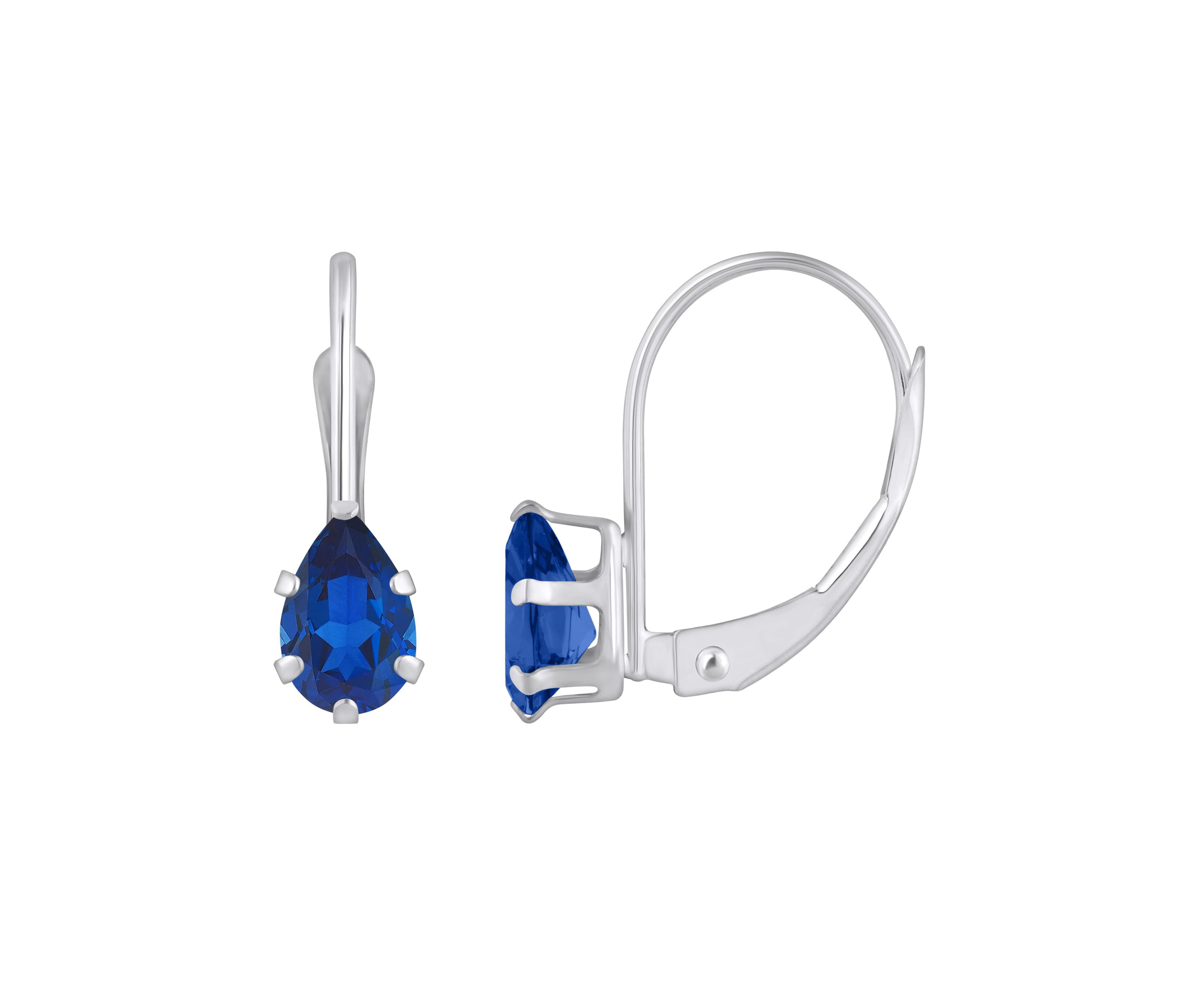 Lab Created 10K White Gold 6x4mm Pear Shape Created Sapphire Leverback Earrings
