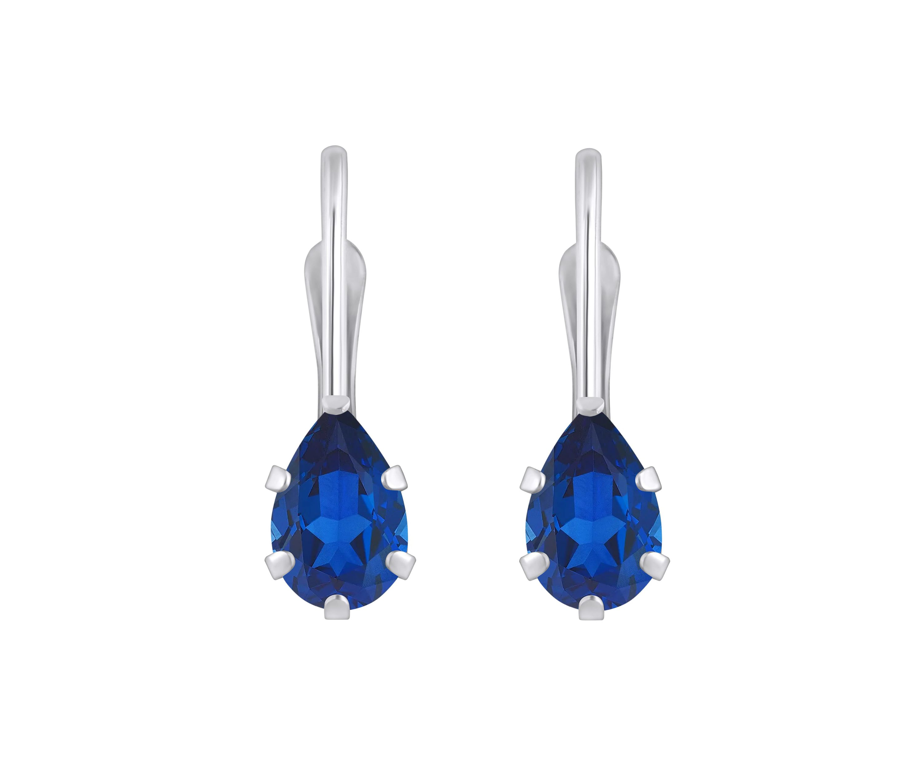 Lab Created 10K White Gold 6x4mm Pear Shape Created Sapphire Leverback Earrings