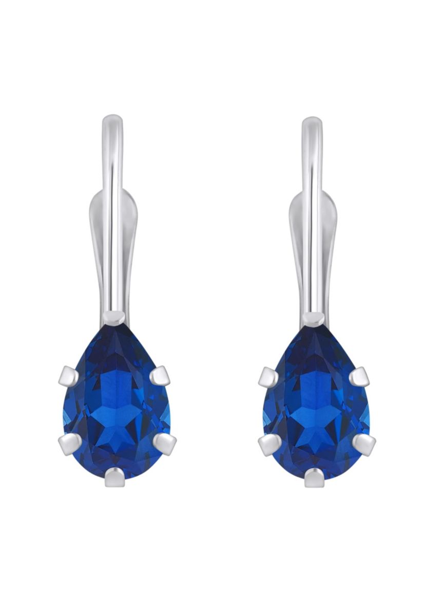 Lab Created 10K White Gold 6x4mm Pear Shape Created Sapphire Leverback Earrings