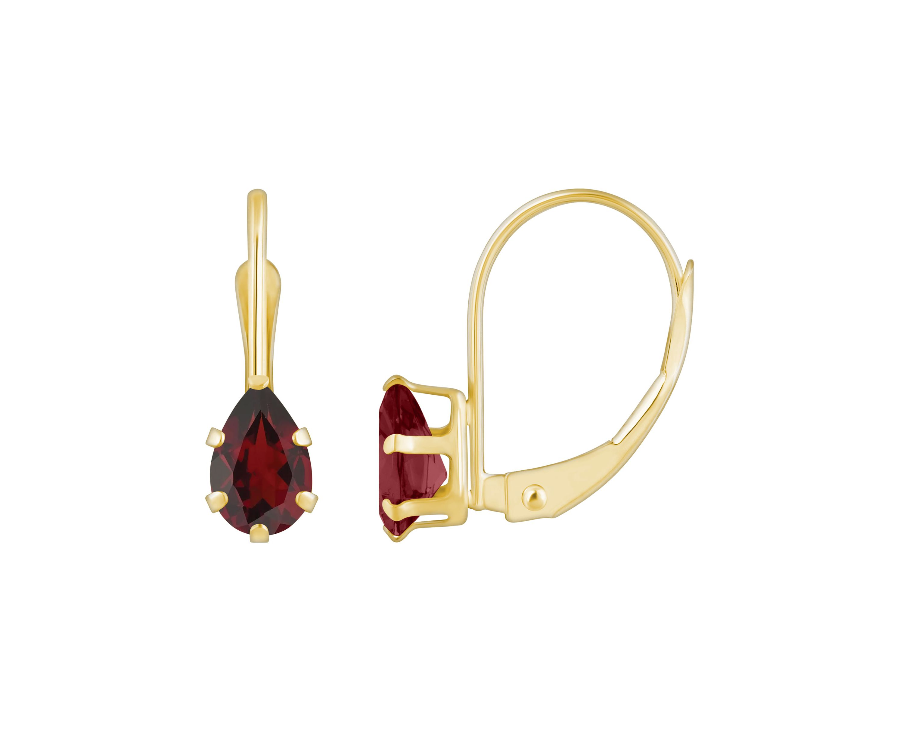 10K Yellow Gold 6x4mm Pear Shape Garnet Leverback Earrings