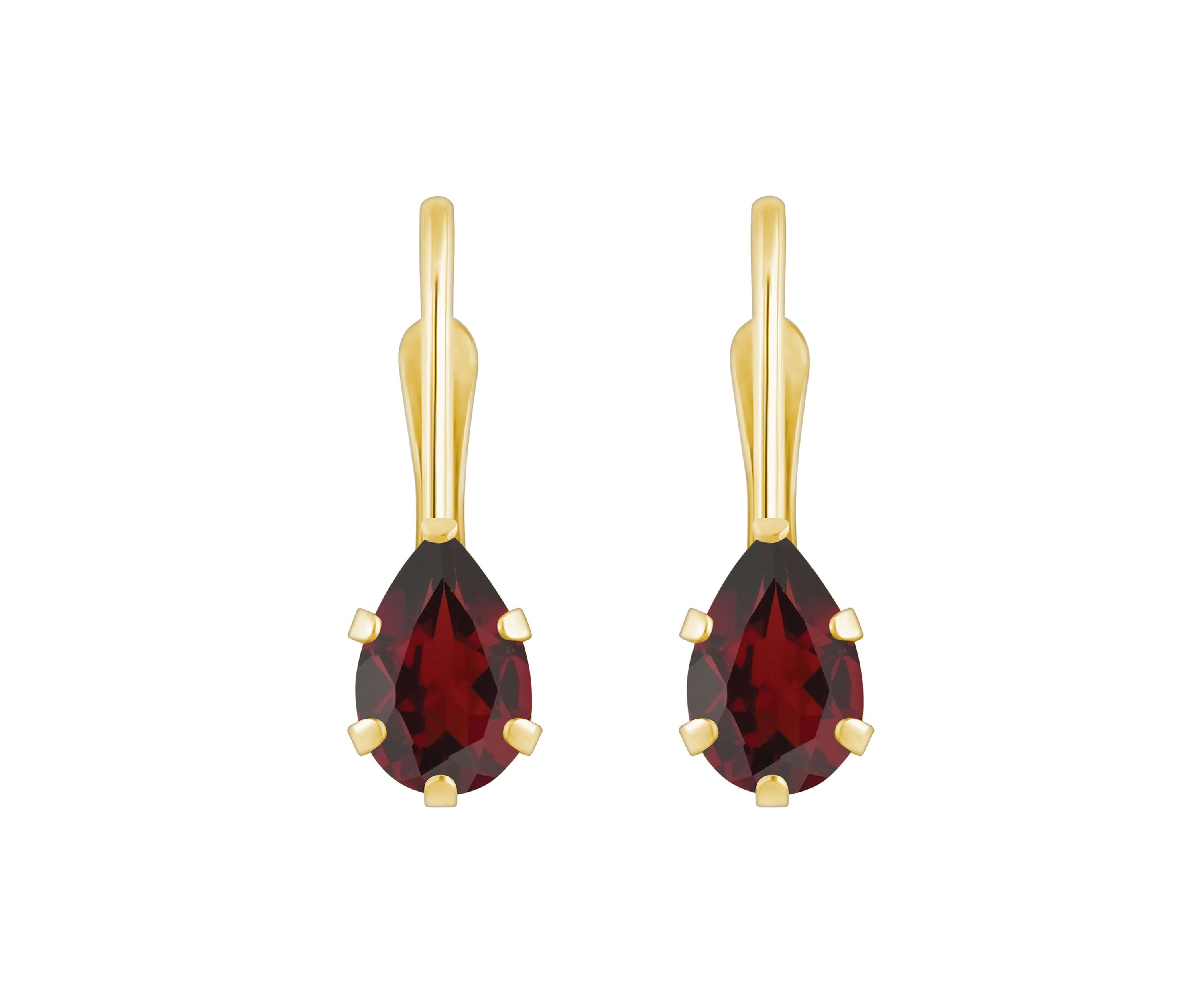 10K Yellow Gold 6x4mm Pear Shape Garnet Leverback Earrings