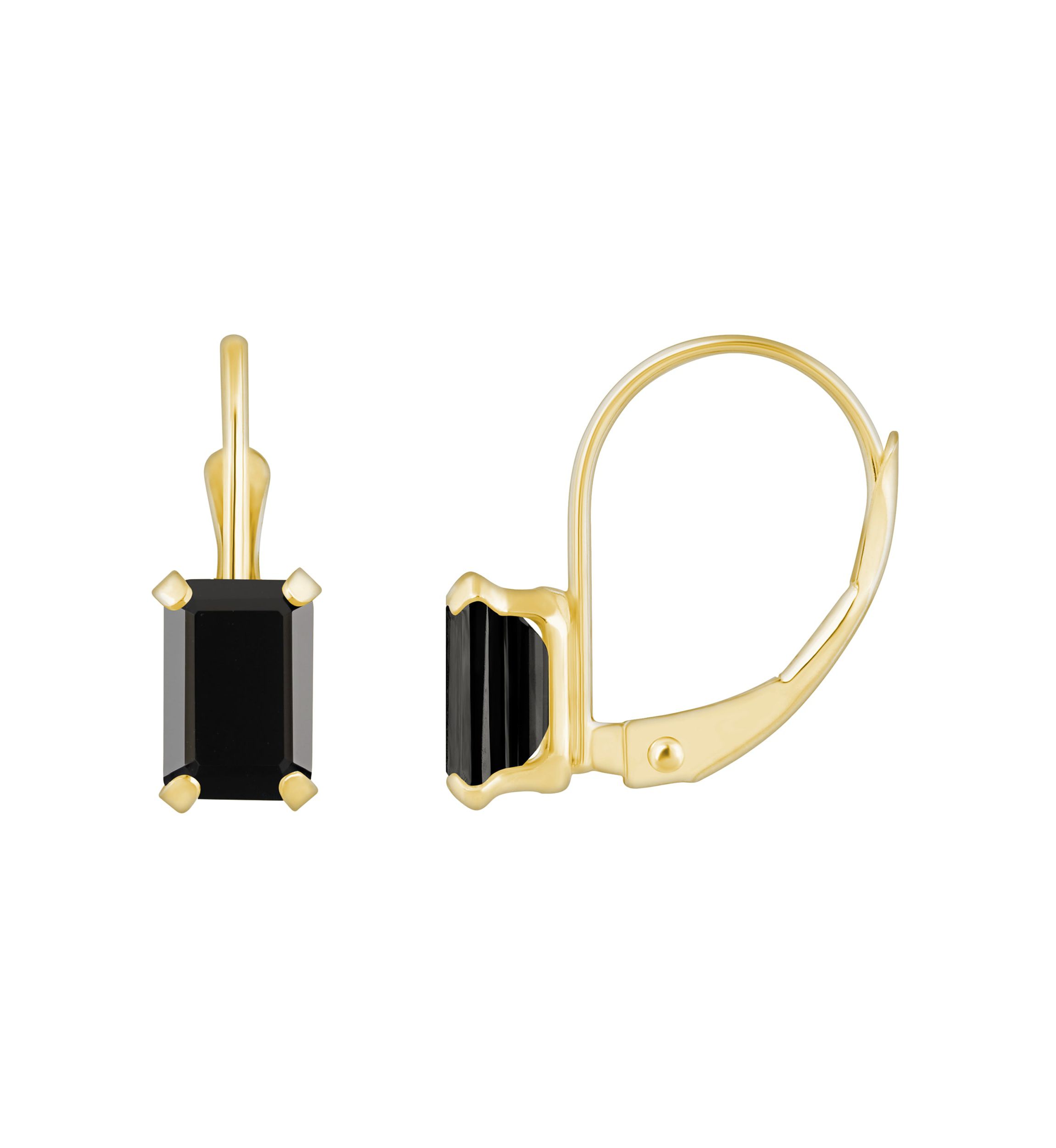 10K Yellow Gold 6x4mm Emerald Cut Black Onyx Leverback Earrings