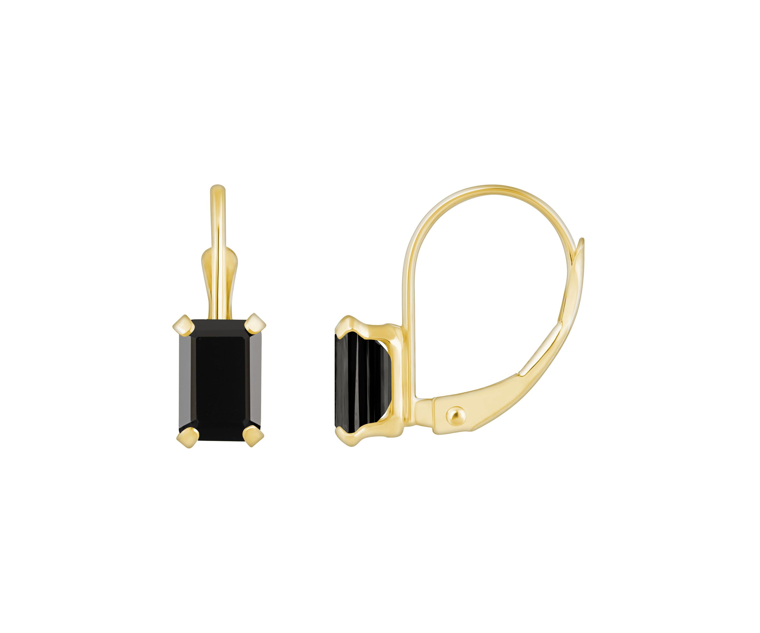 10K Yellow Gold 6x4mm Emerald Cut Black Onyx Leverback Earrings