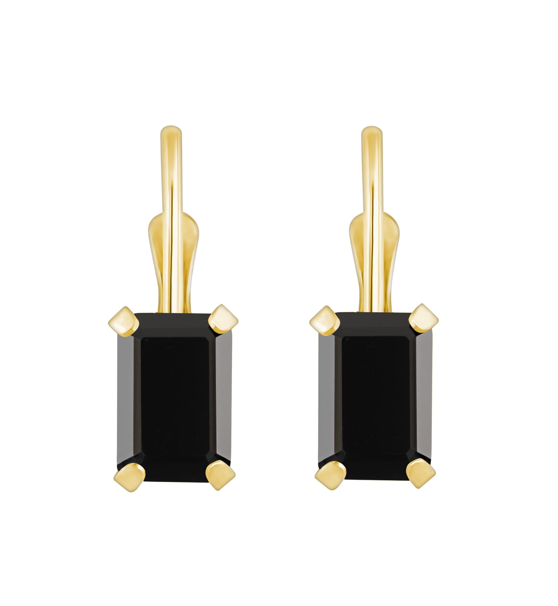 10K Yellow Gold 6x4mm Emerald Cut Black Onyx Leverback Earrings