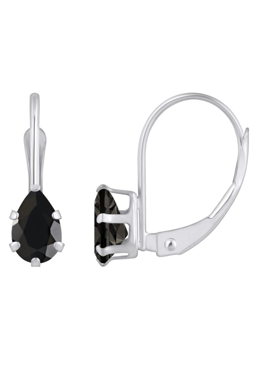 10K White Gold 6x4mm Pear Shape Black Onyx Leverback Earrings