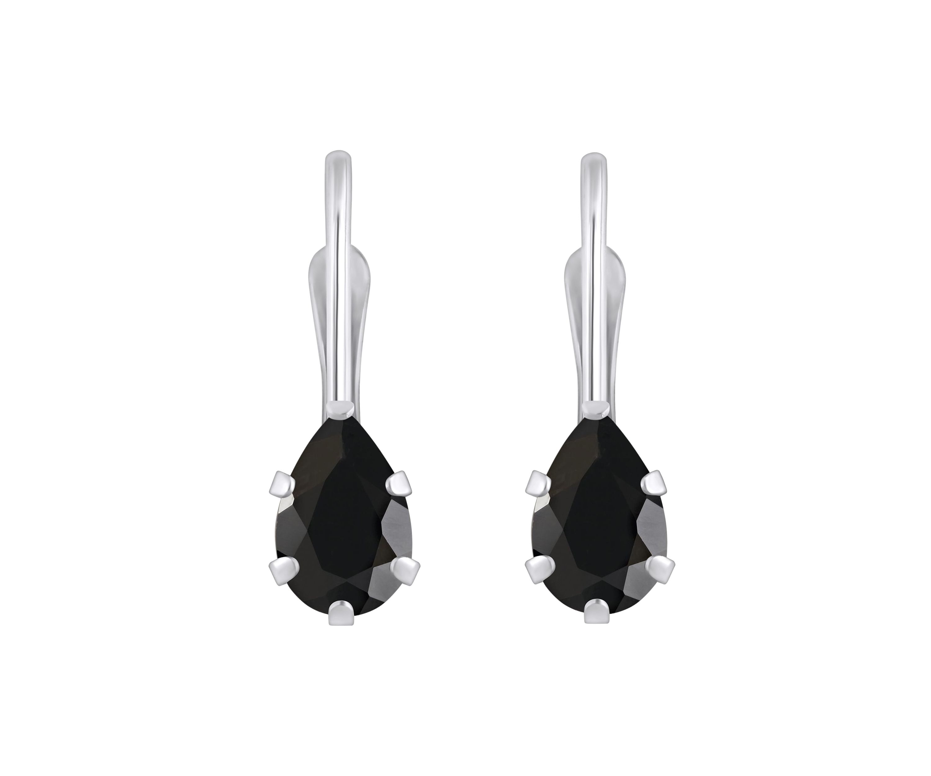 10K White Gold 6x4mm Pear Shape Black Onyx Leverback Earrings