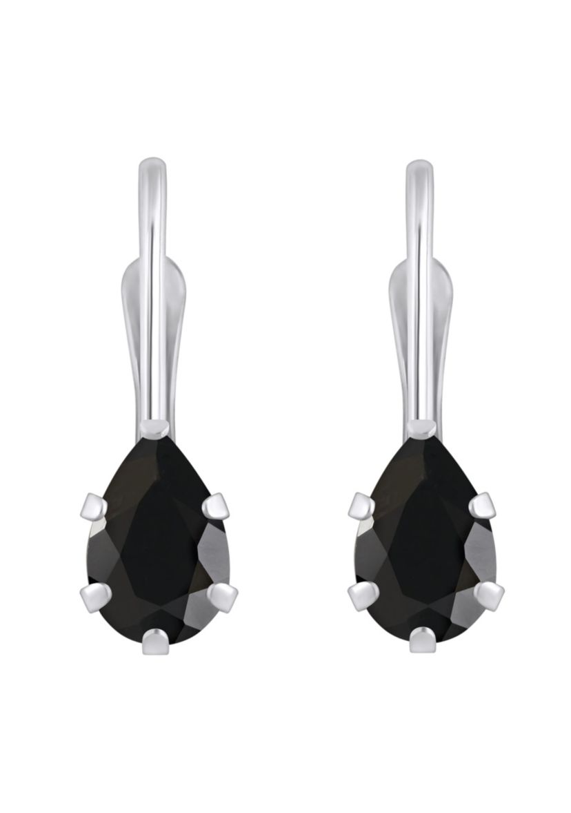 10K White Gold 6x4mm Pear Shape Black Onyx Leverback Earrings