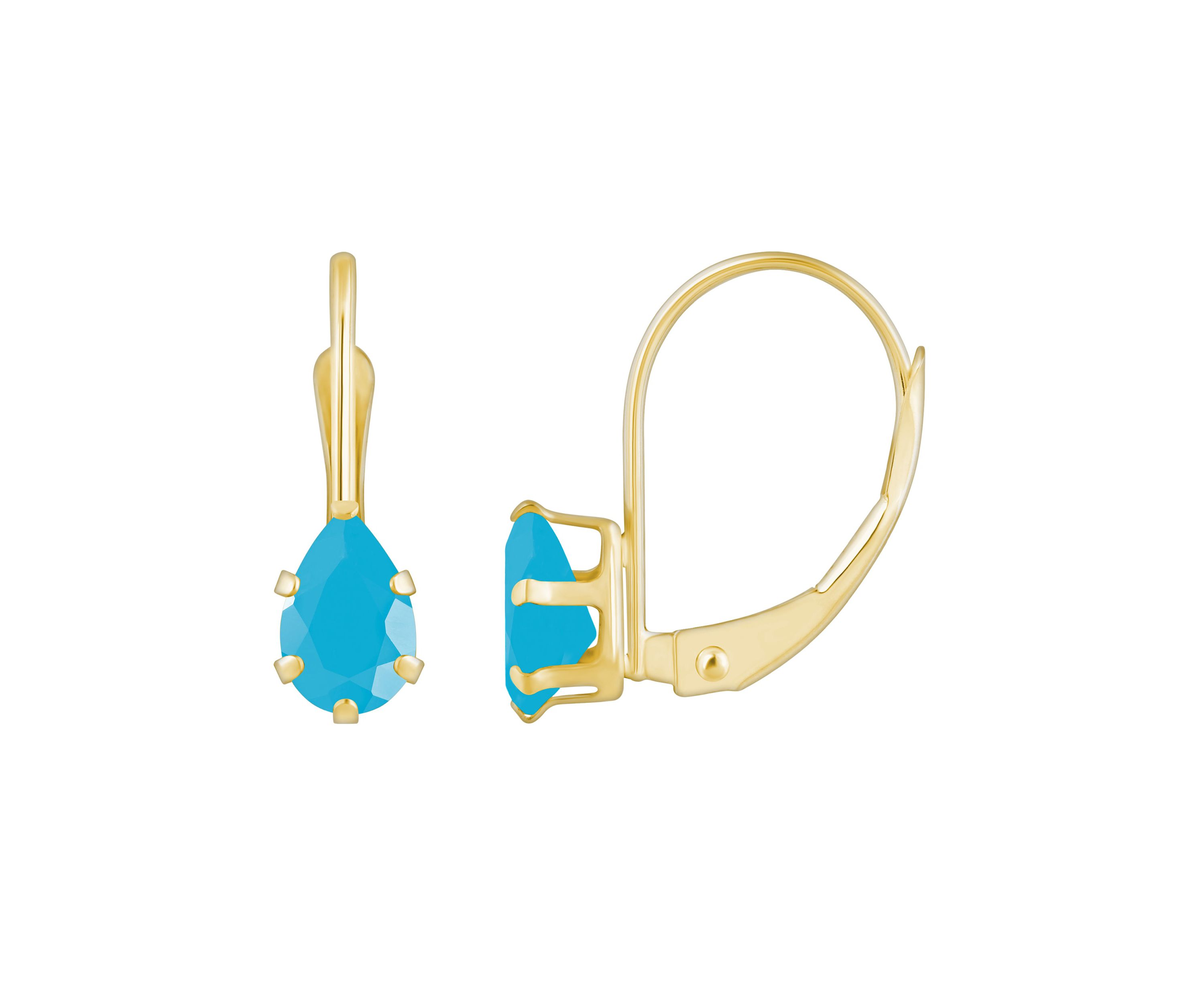 10K White Gold 6x4mm Pear Shape Turquoise Leverback Earrings