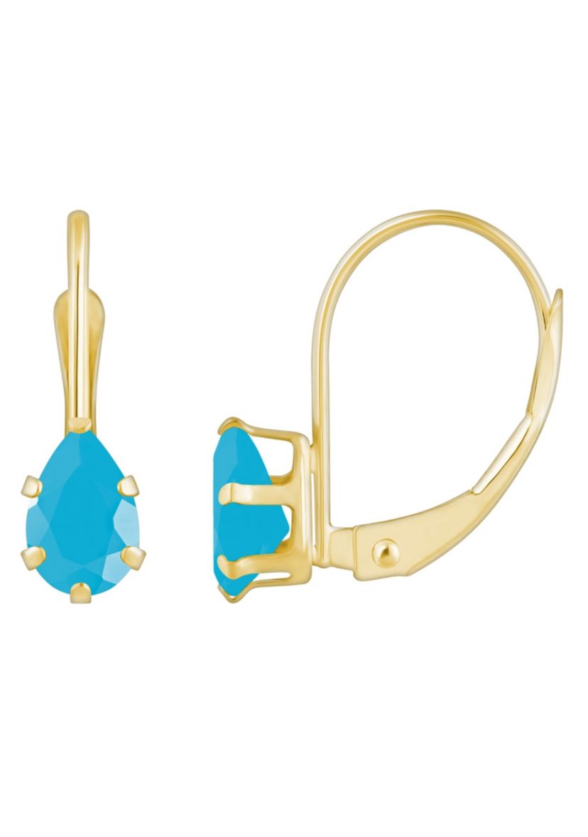 10K White Gold 6x4mm Pear Shape Turquoise Leverback Earrings