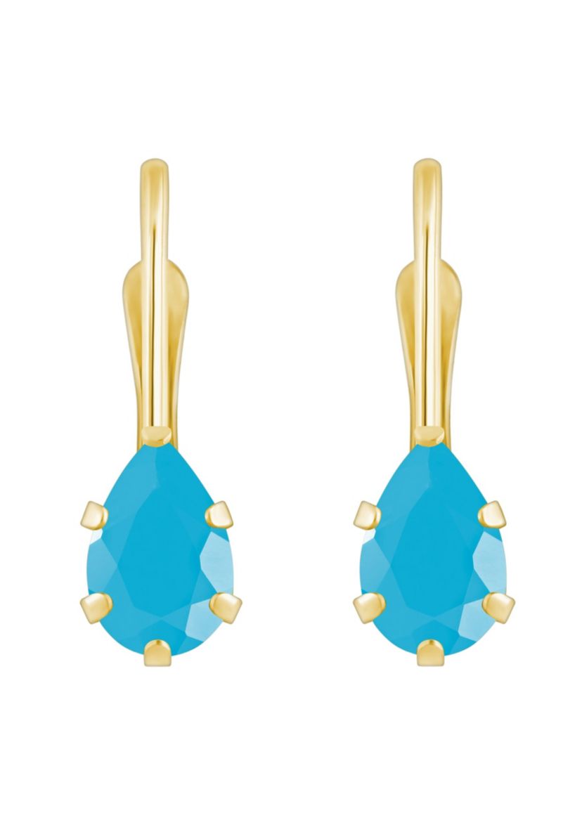 10K White Gold 6x4mm Pear Shape Turquoise Leverback Earrings