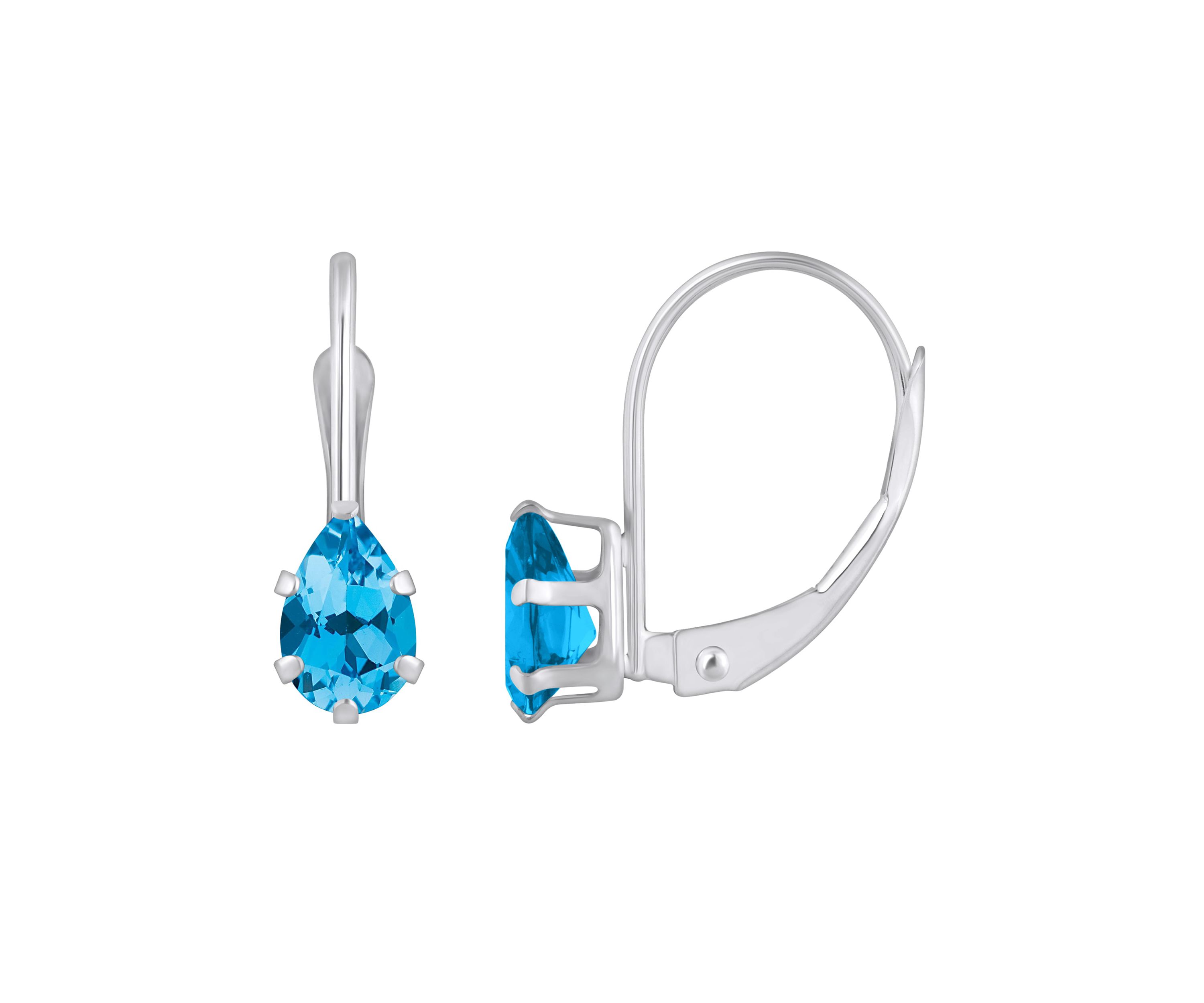 10K Yellow Gold 6x4mm Pear Shape Blue Topaz Leverback Earrings