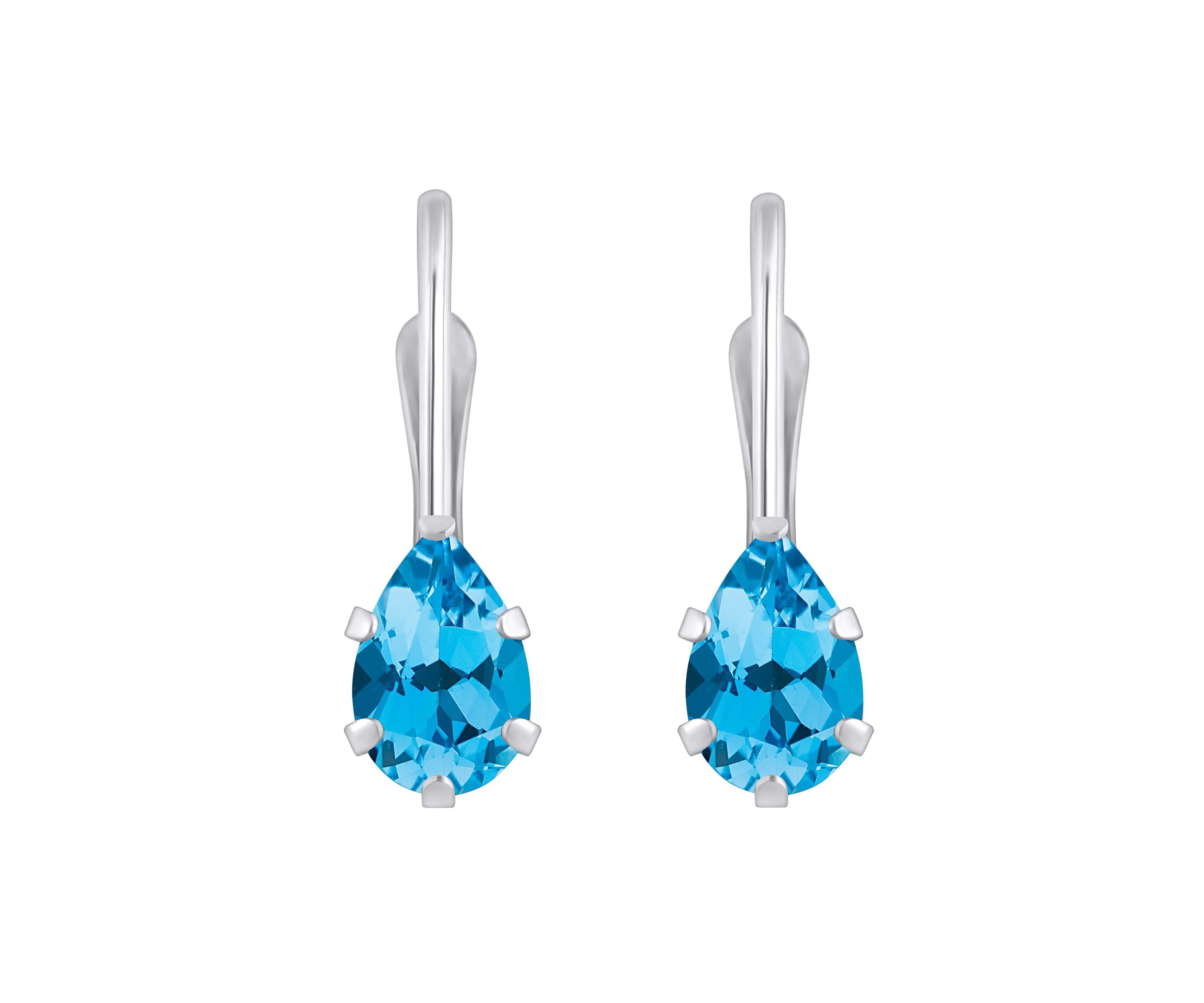 10K Yellow Gold 6x4mm Pear Shape Blue Topaz Leverback Earrings