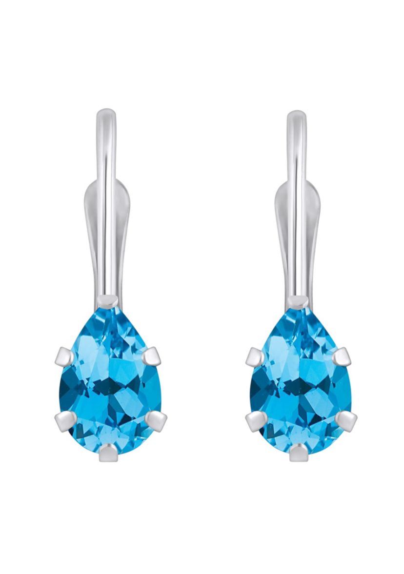 10K Yellow Gold 6x4mm Pear Shape Blue Topaz Leverback Earrings
