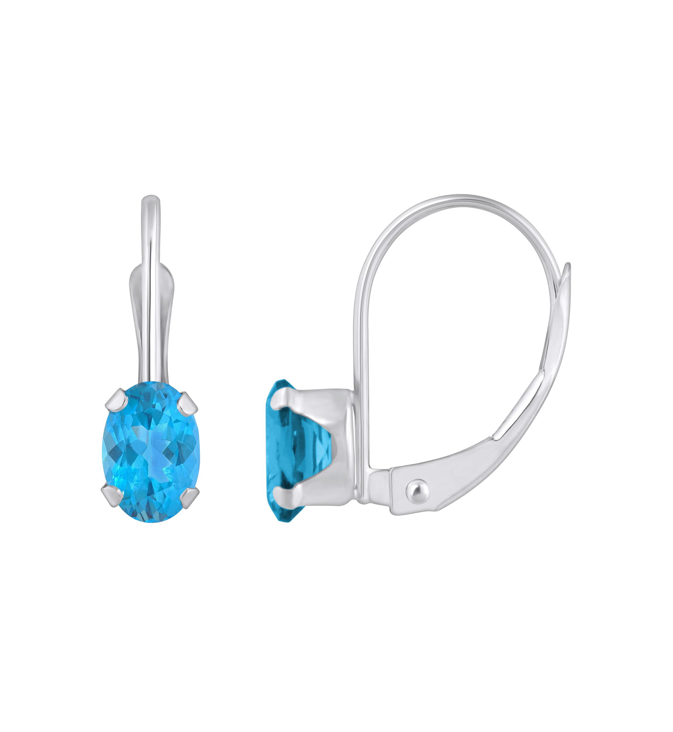 10K Yellow Gold 6x4mm Oval Blue Topaz Leverback Earrings