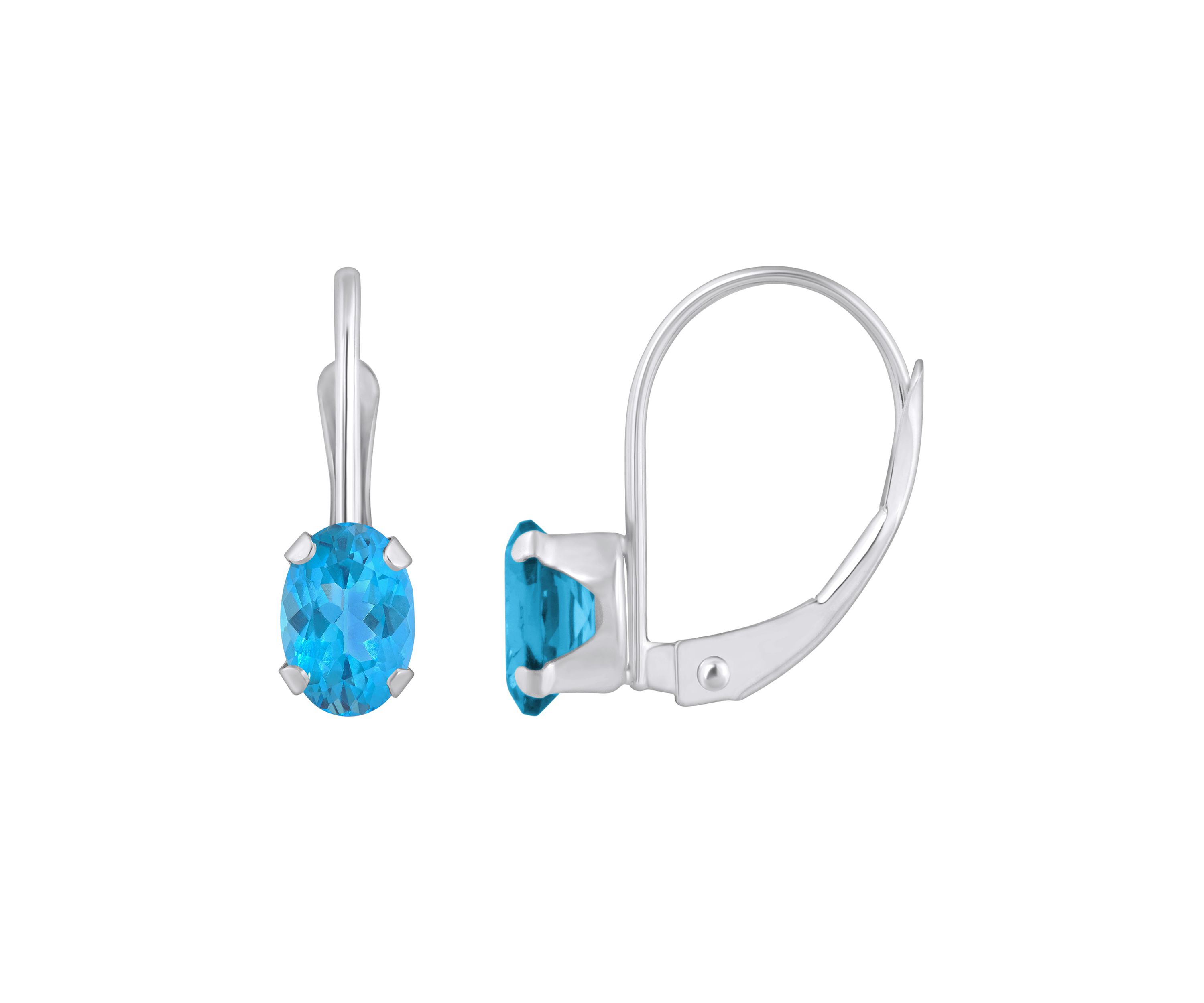 10K Yellow Gold 6x4mm Oval Blue Topaz Leverback Earrings