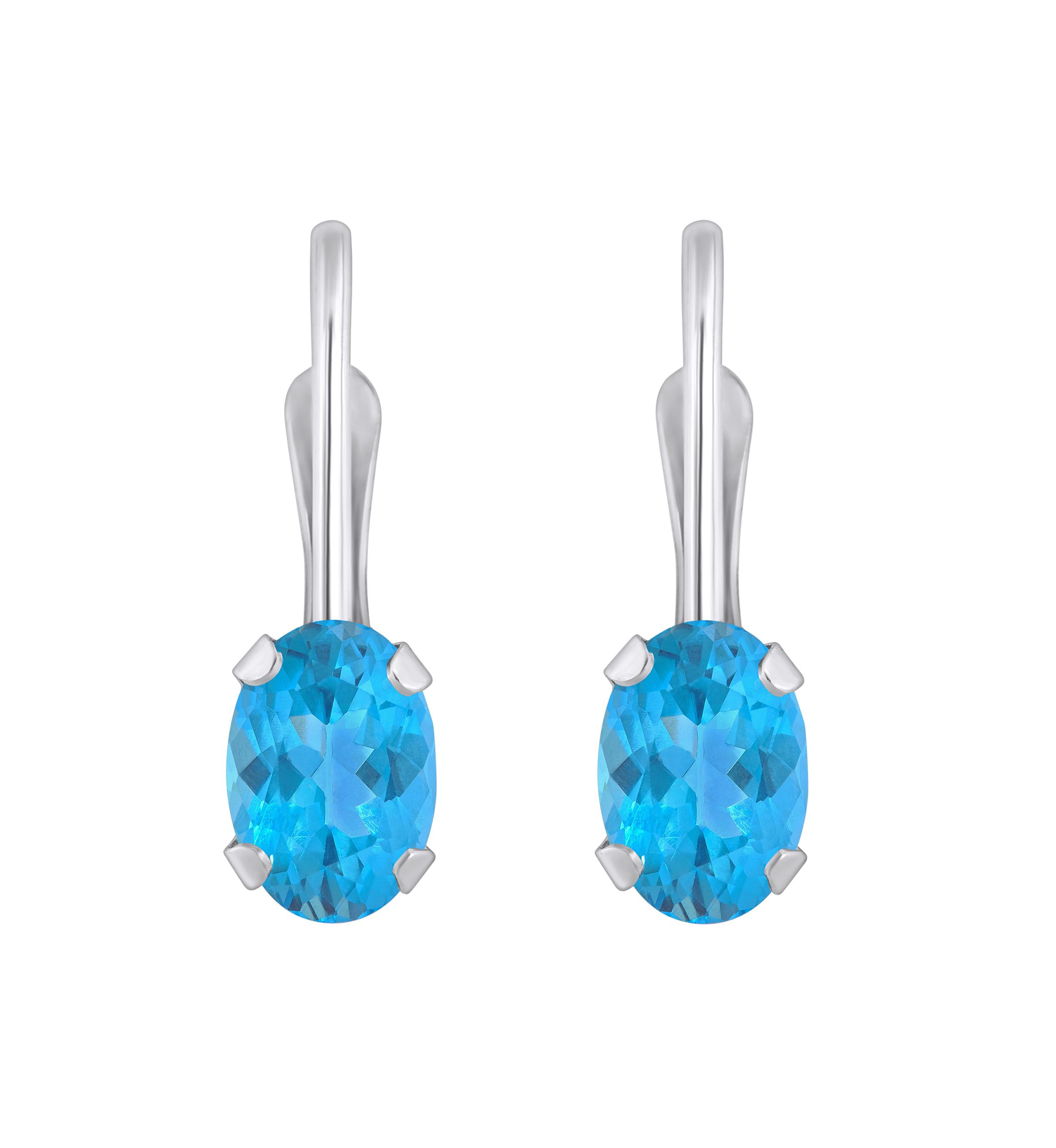 10K Yellow Gold 6x4mm Oval Blue Topaz Leverback Earrings