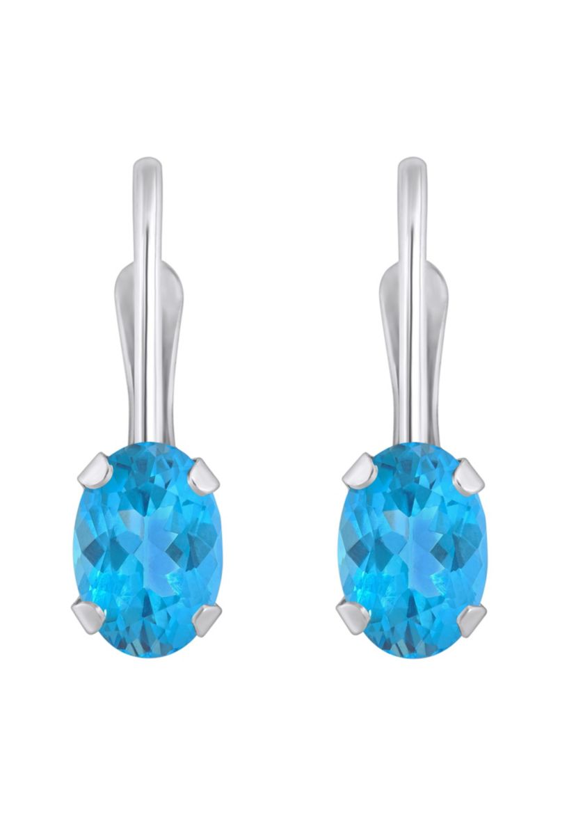 10K Yellow Gold 6x4mm Oval Blue Topaz Leverback Earrings