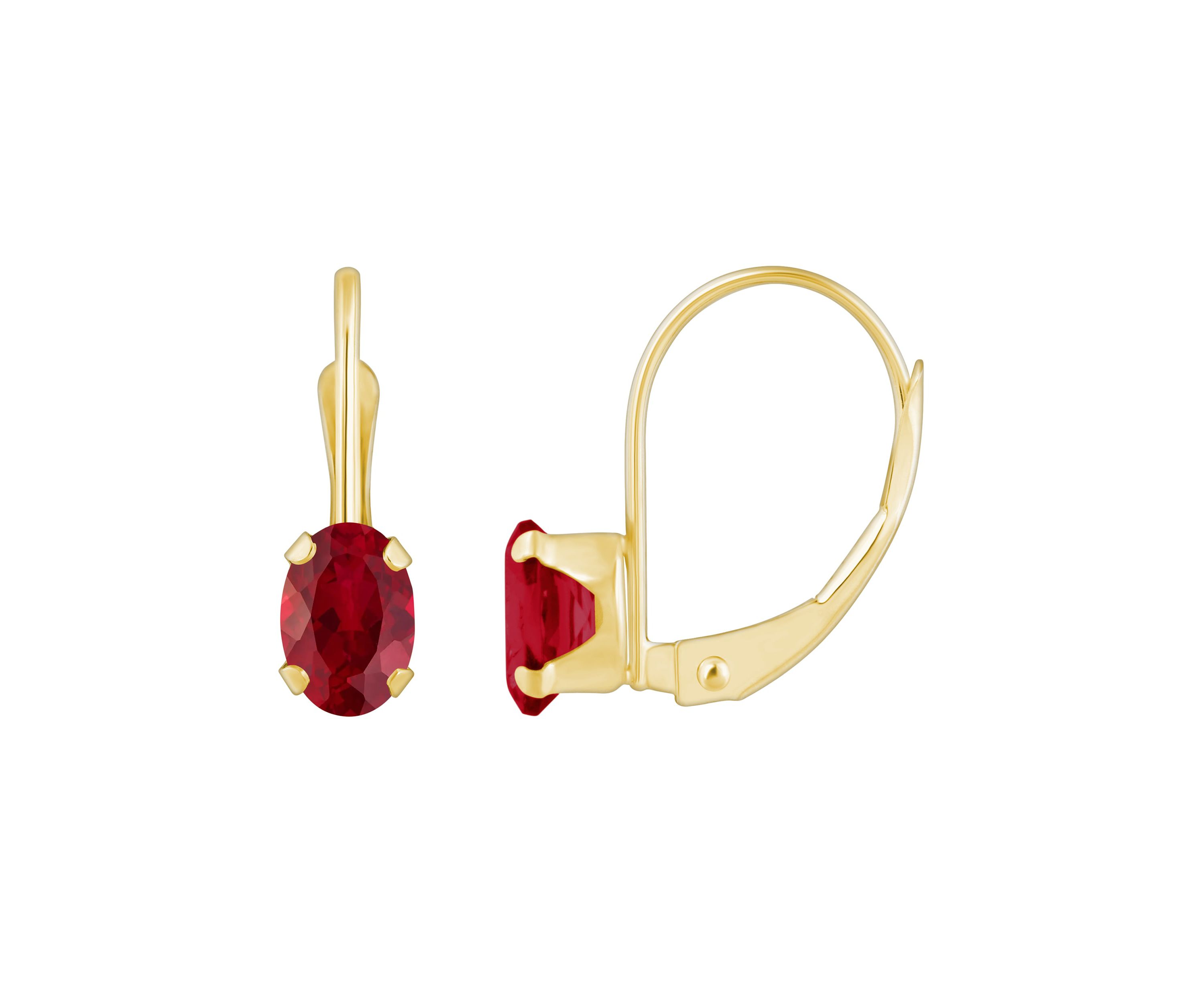 Lab Created 10K White Gold 6x4mm Oval Created Ruby Leverback Earrings