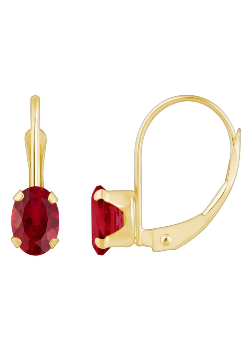 Lab Created 10K White Gold 6x4mm Oval Created Ruby Leverback Earrings