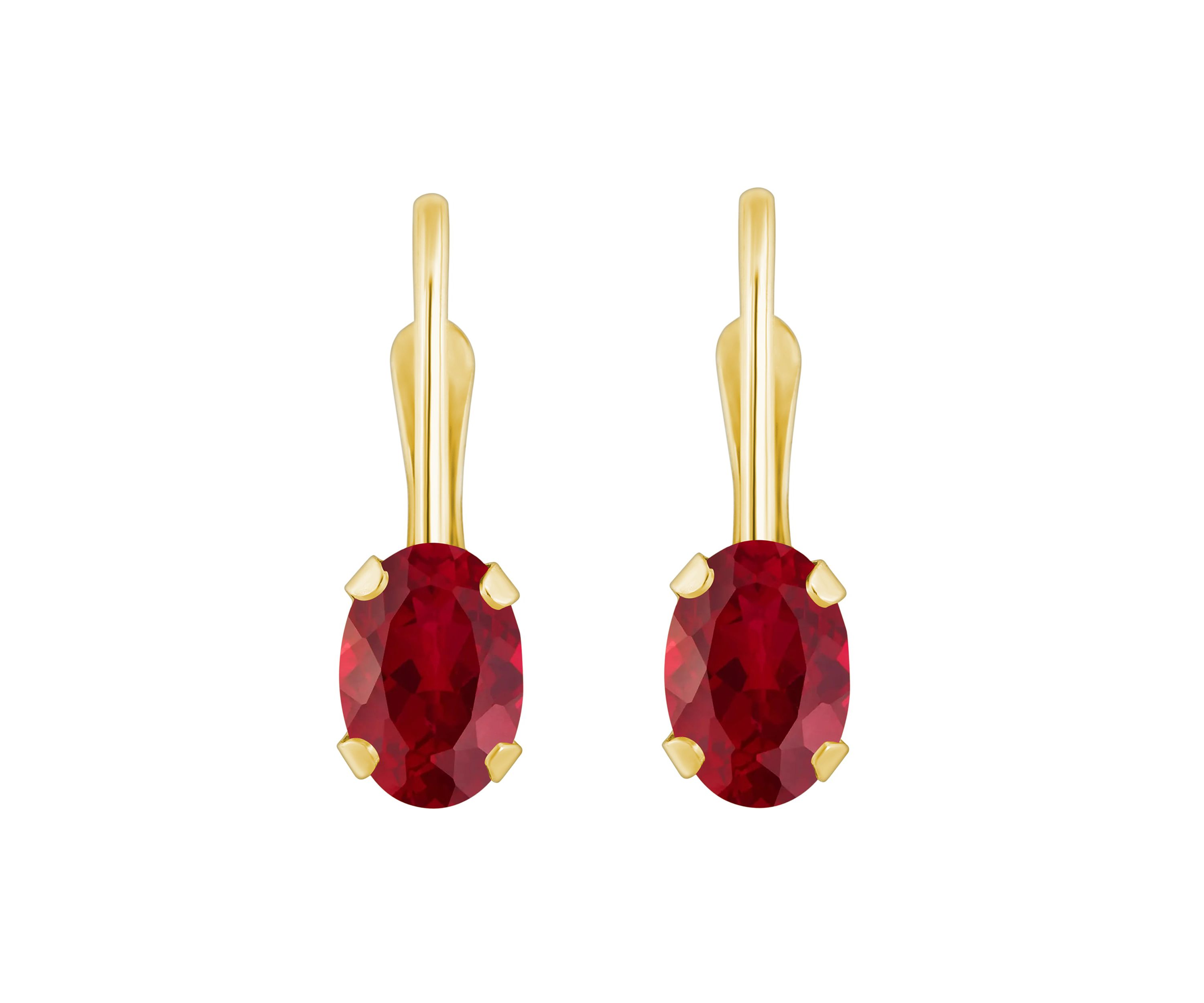 Lab Created 10K White Gold 6x4mm Oval Created Ruby Leverback Earrings