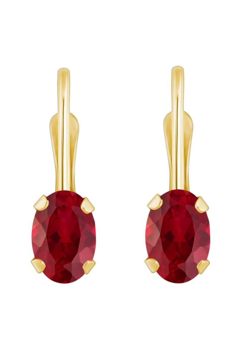 Lab Created 10K White Gold 6x4mm Oval Created Ruby Leverback Earrings
