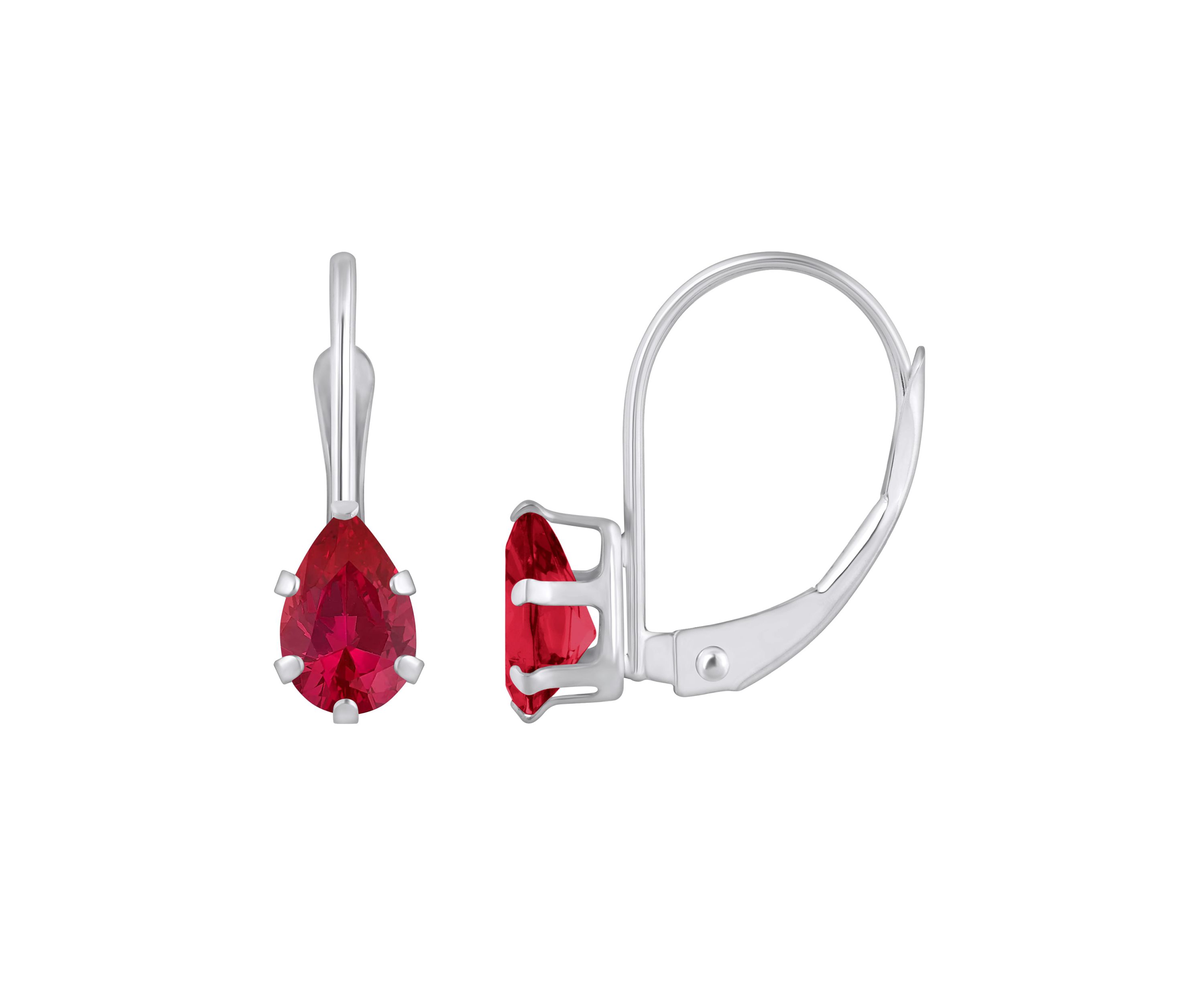 Lab Created 10K Yellow Gold 6x4mm Pear Shape Created Ruby Leverback Earrings