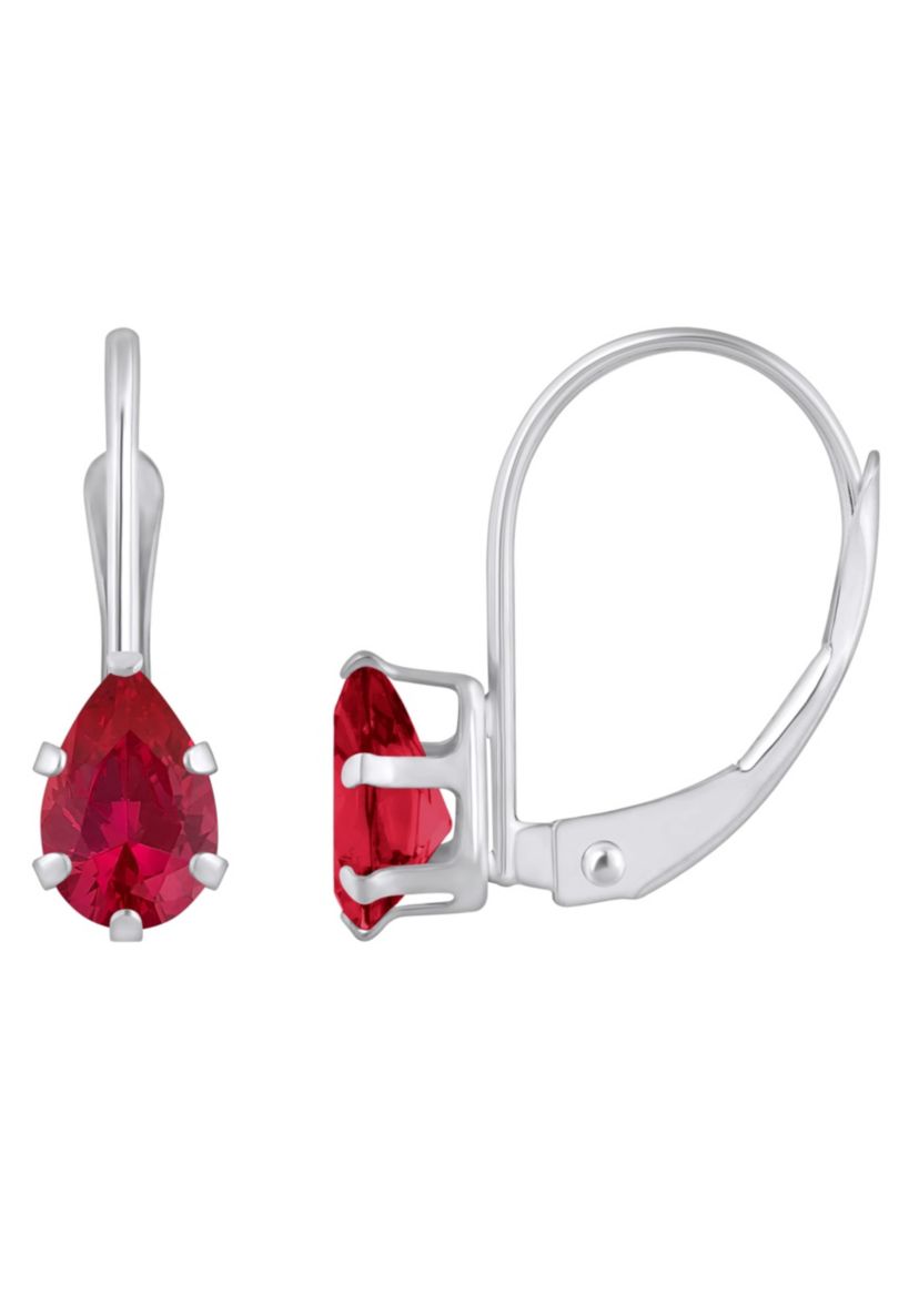 Lab Created 10K Yellow Gold 6x4mm Pear Shape Created Ruby Leverback Earrings