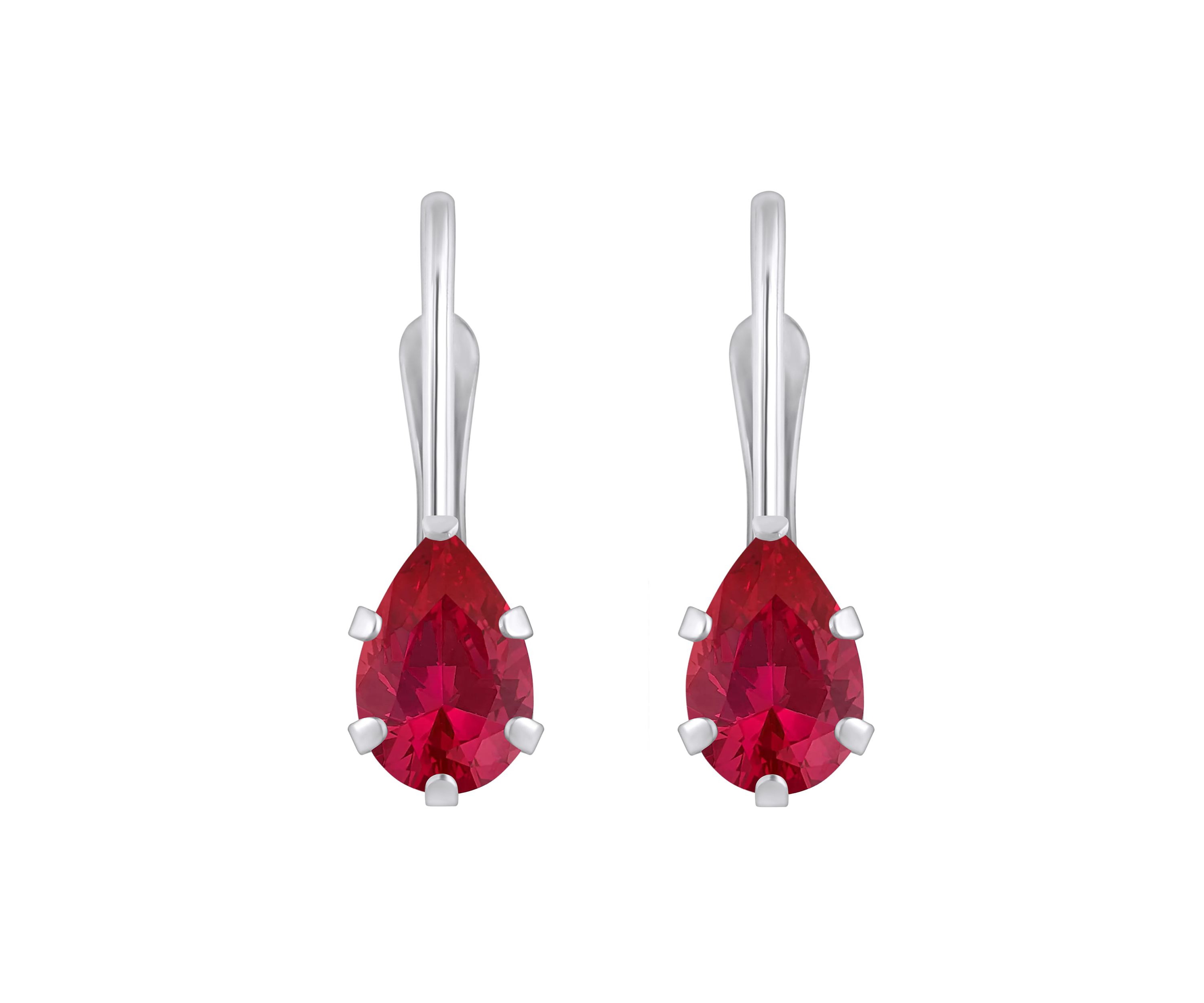 Lab Created 10K Yellow Gold 6x4mm Pear Shape Created Ruby Leverback Earrings