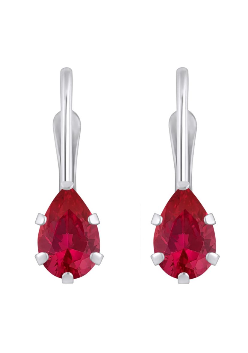 Lab Created 10K Yellow Gold 6x4mm Pear Shape Created Ruby Leverback Earrings