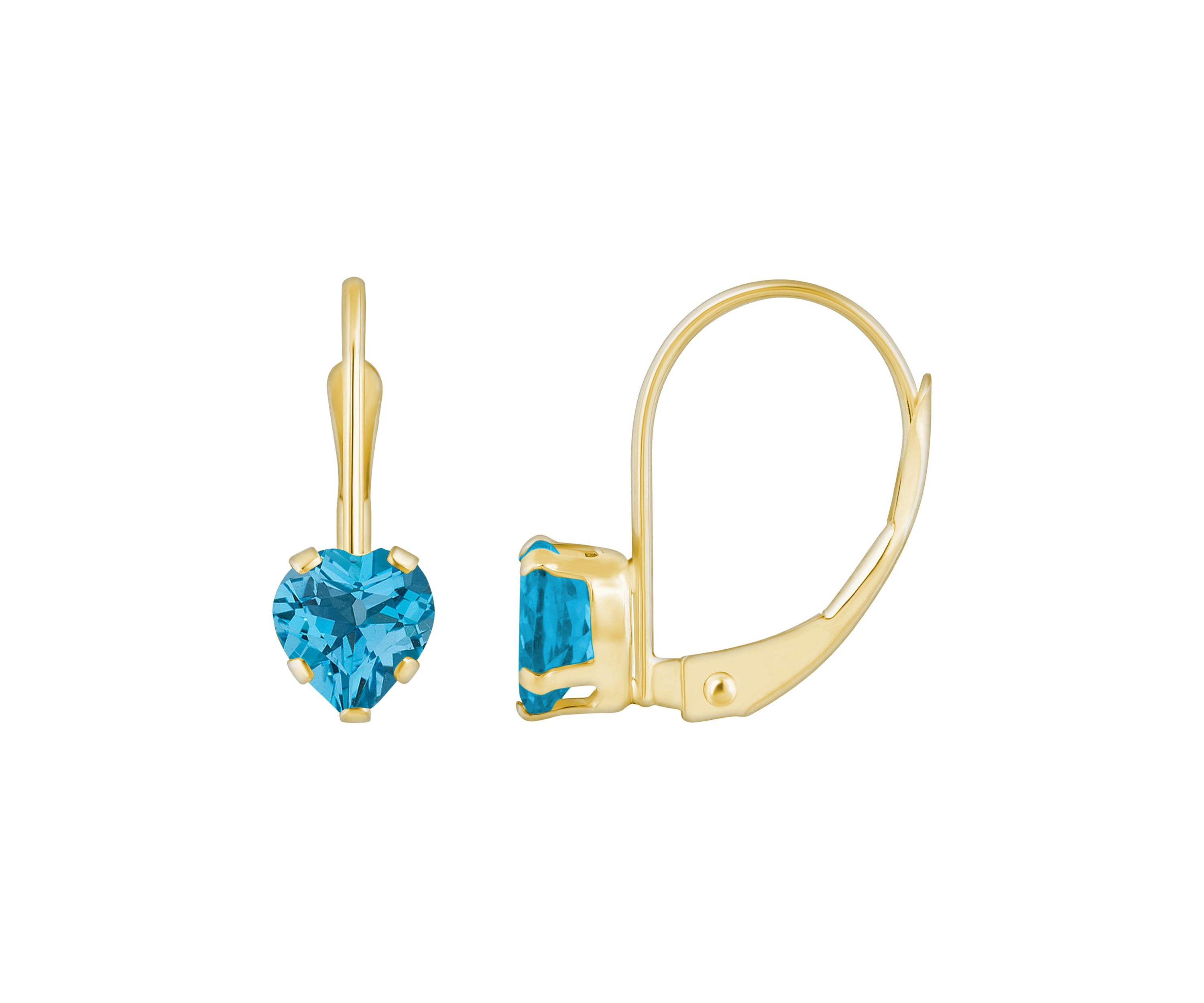 10K White Gold 5mm Heart Shape Blue Topaz Leverback Earrings