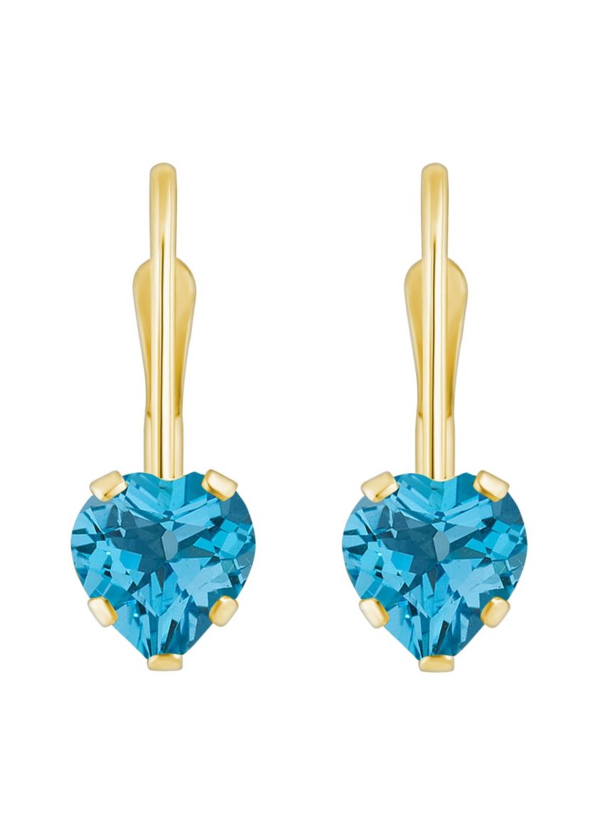 10K White Gold 5mm Heart Shape Blue Topaz Leverback Earrings
